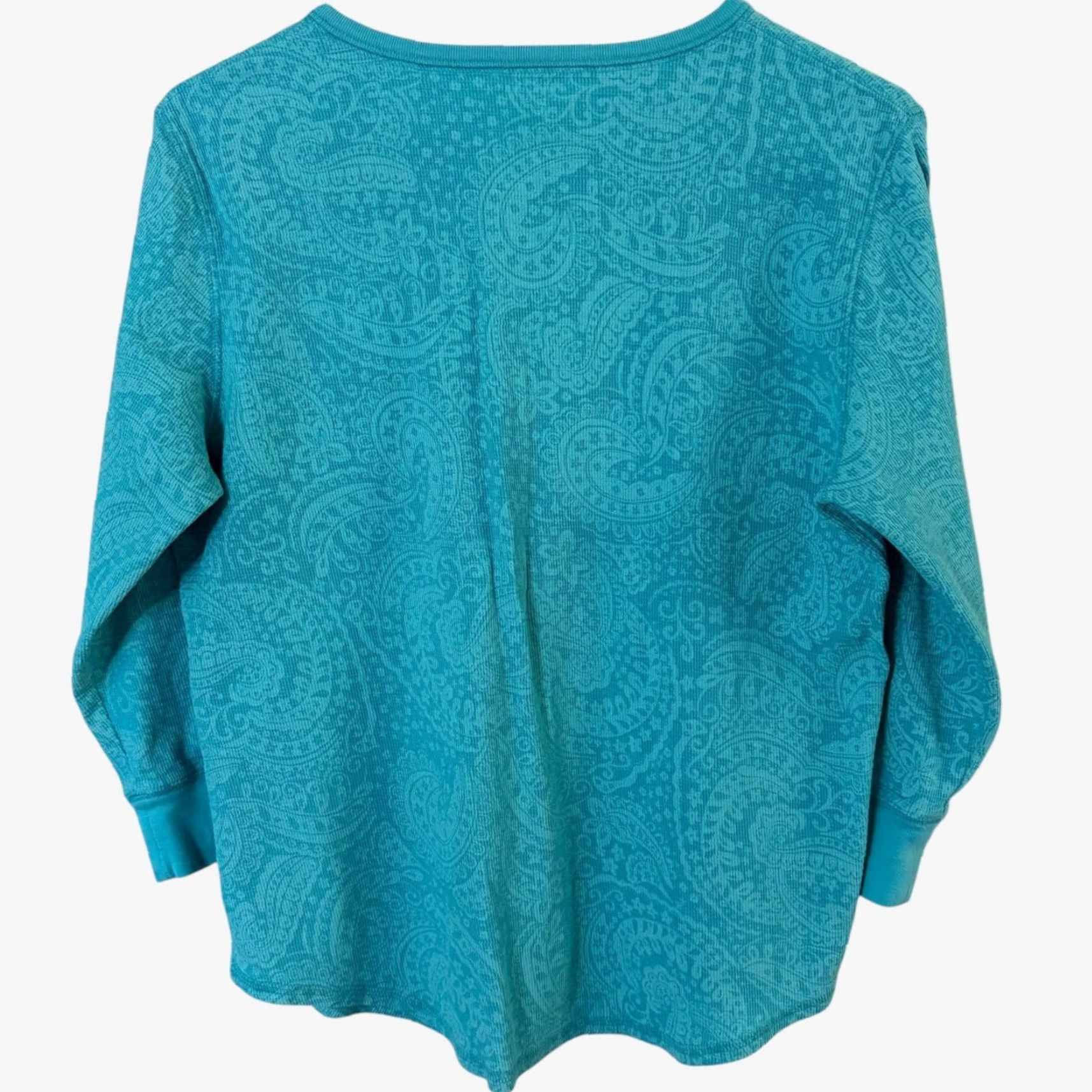 Vintage Fresh Produce 3/4 Sleeve Paisley Print V-Neck Henley Shirt Women's Large Blue Size L / US 10 / IT 46 - 4 Thumbnail
