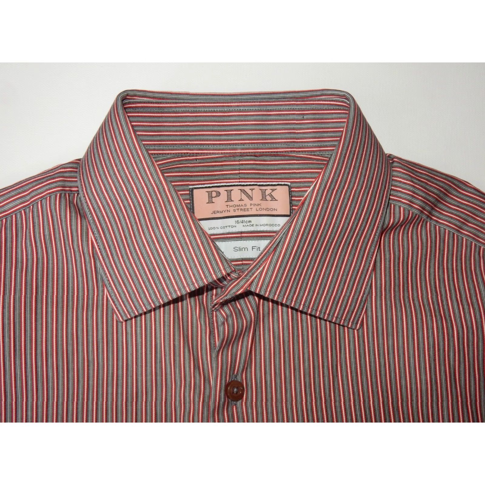 Pinko Thomas Pink Men's Button-Up Shirt Size 16/41 Slim Fit Stripe Gray-Pink-White Long Sleeve Size US M / EU 48-50 / 2 - 2 Thumbnail