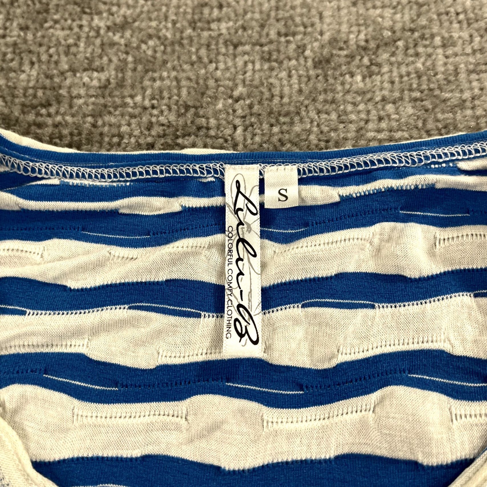 Vintage VINTAGE not applicable here; use Lulu-B Shirt Womens Small Blue White Striped Textured Tunic Top Pullover 3/4 SLV Size S / US 4 / IT 40 - 2 Thumbnail