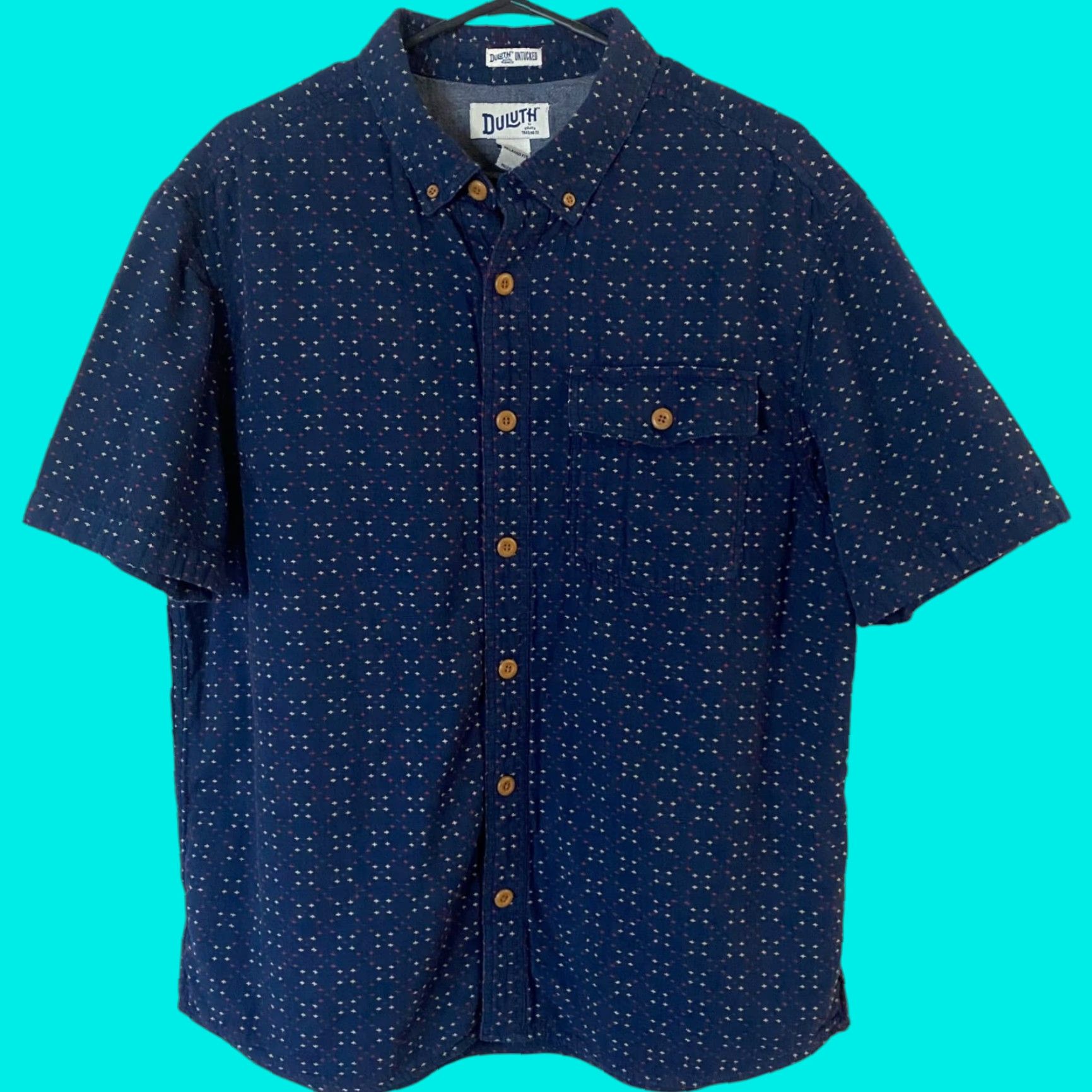 Vintage DULUTH Relaxed Fit Indigo Button-Up Shirt Men's Large Short Sleeve Geometric Blue Outdoor Classic Size US L / EU 52-54 / 3 - 1 Thumbnail