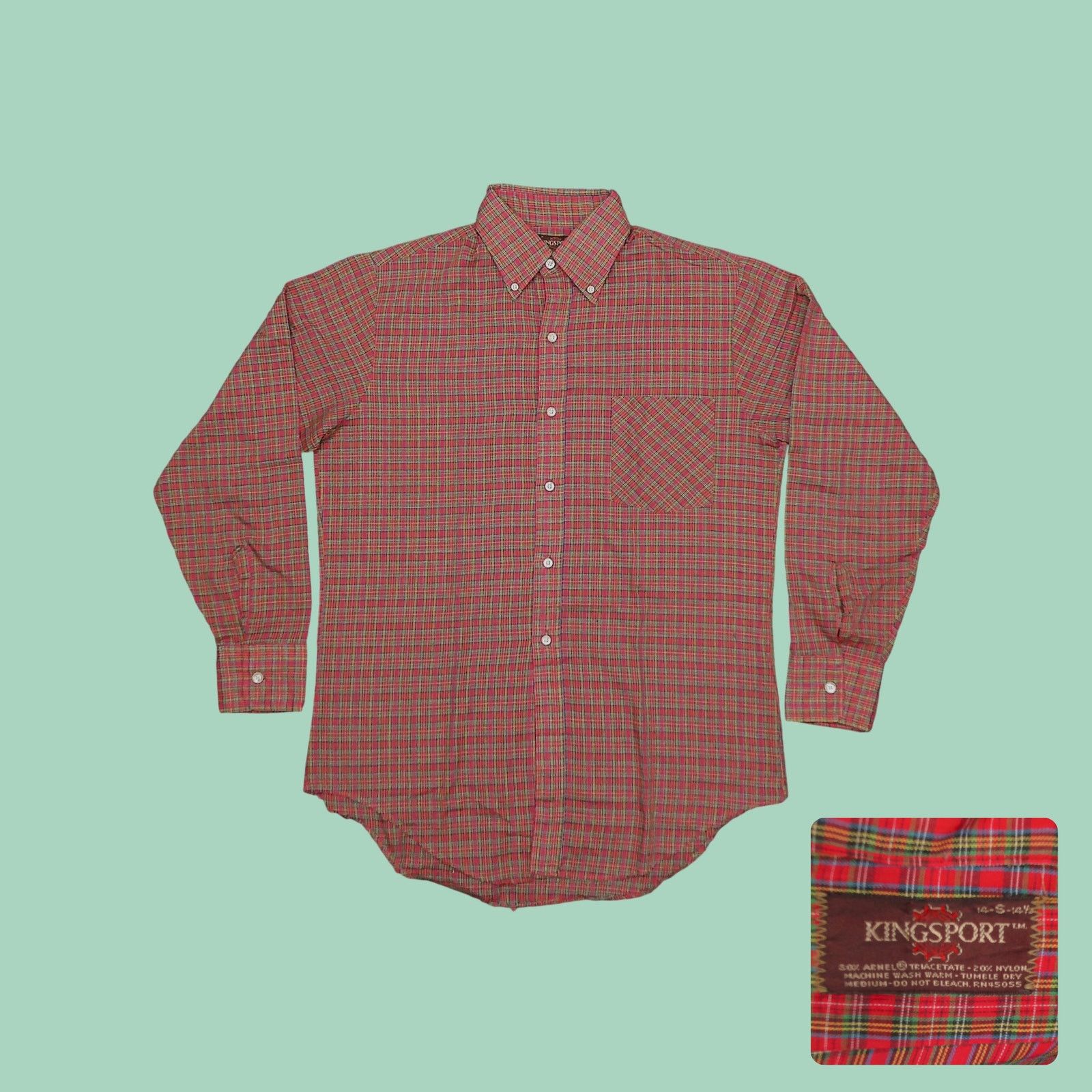 Vintage Vintage 1970s Kingsport Arnel Triacetate Plaid Shirt Size US S / EU 44-46 / 1 - 1 Thumbnail
