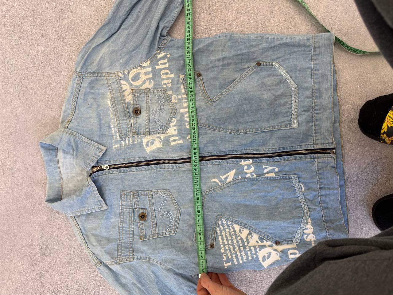 Vintage Hysteric Glamour Style Leather Patch Denim Jacket