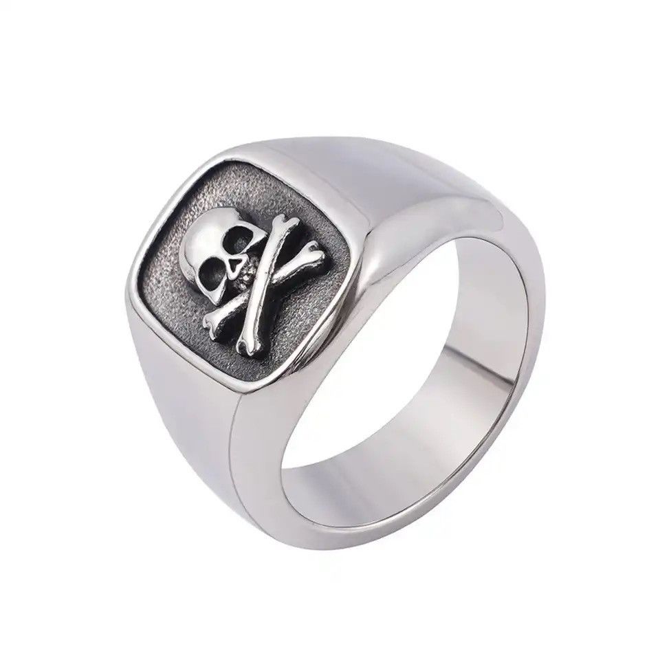 Other Simple Skull Ring Small Stainless Steel Biker Ring Jewelry Size ONE SIZE - 2 Thumbnail