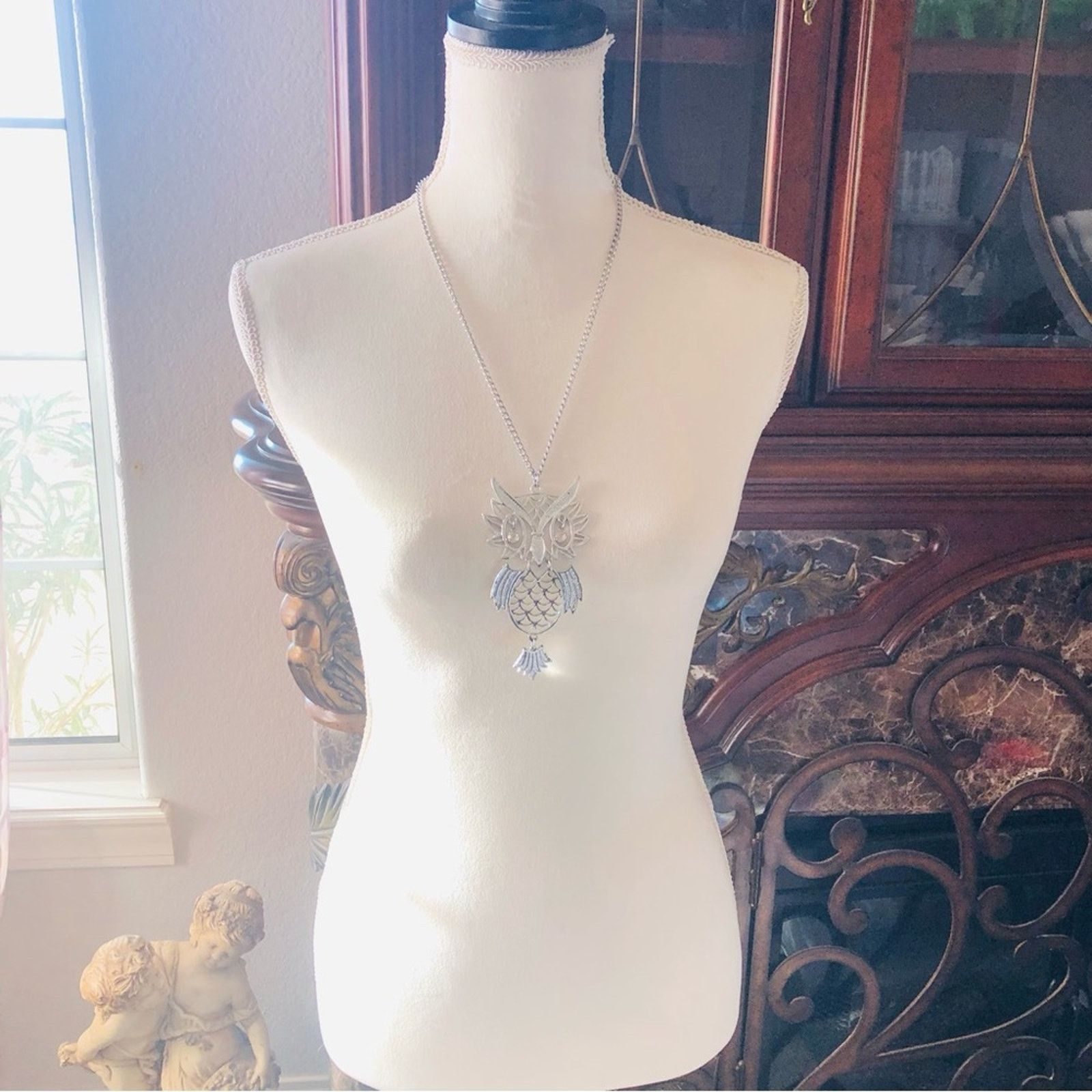 Vintage Vintage 70s Sarah Coventry large silver owl necklace Size ONE SIZE - 7 Thumbnail