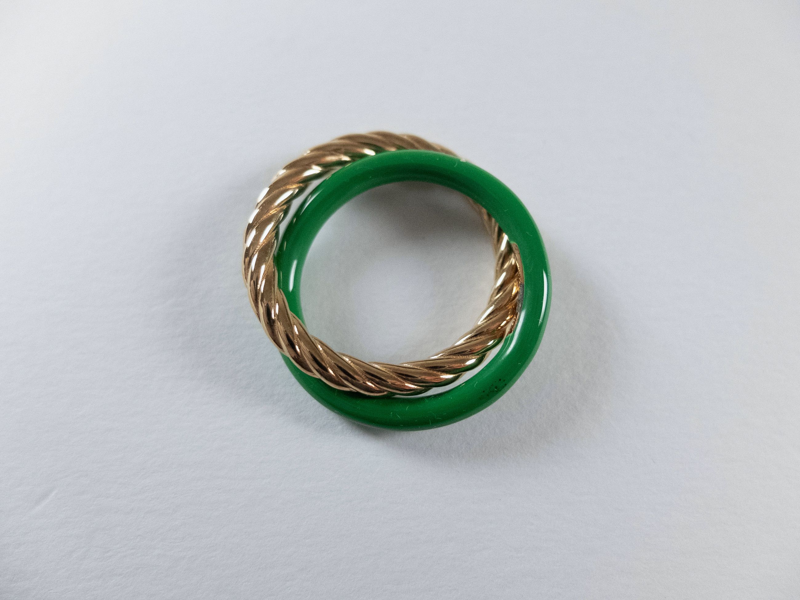 Bottega Veneta BOTTEGA VENETA green and gold silver double ring 8 17 q Size ONE SIZE - 2 Thumbnail