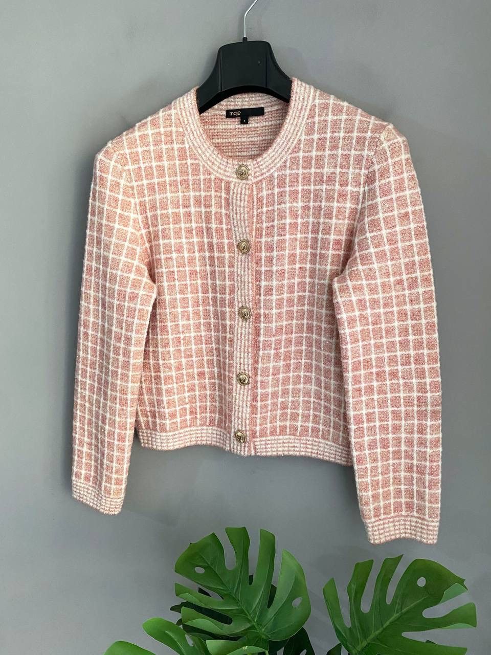 Maje Maje Women's Tweed-Style Pink Wool / Mohair Knit Cardigan, S Size S / US 4 / IT 40 - 3 Thumbnail