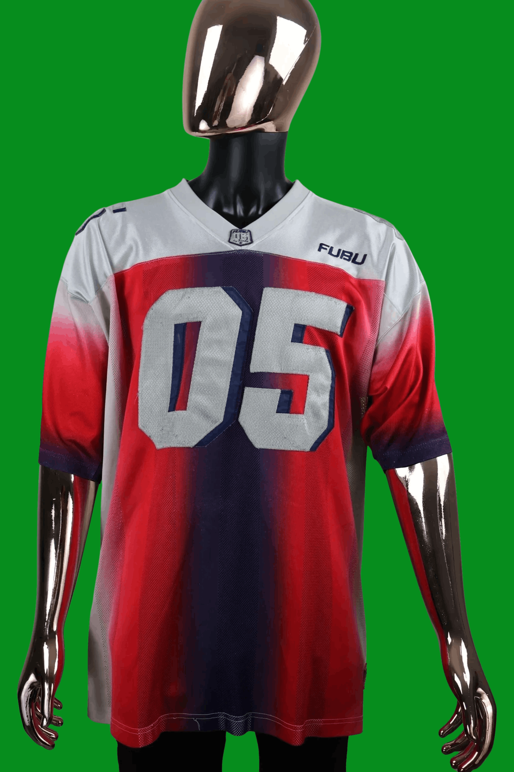 FUBU Sport 05 Football Jersey Blue Red White Champions Y2K