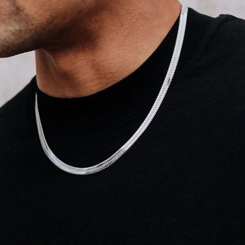 Vintage Stainless Steel Width 3mm Flat Snake Chain Size ONE SIZE - 1 Thumbnail