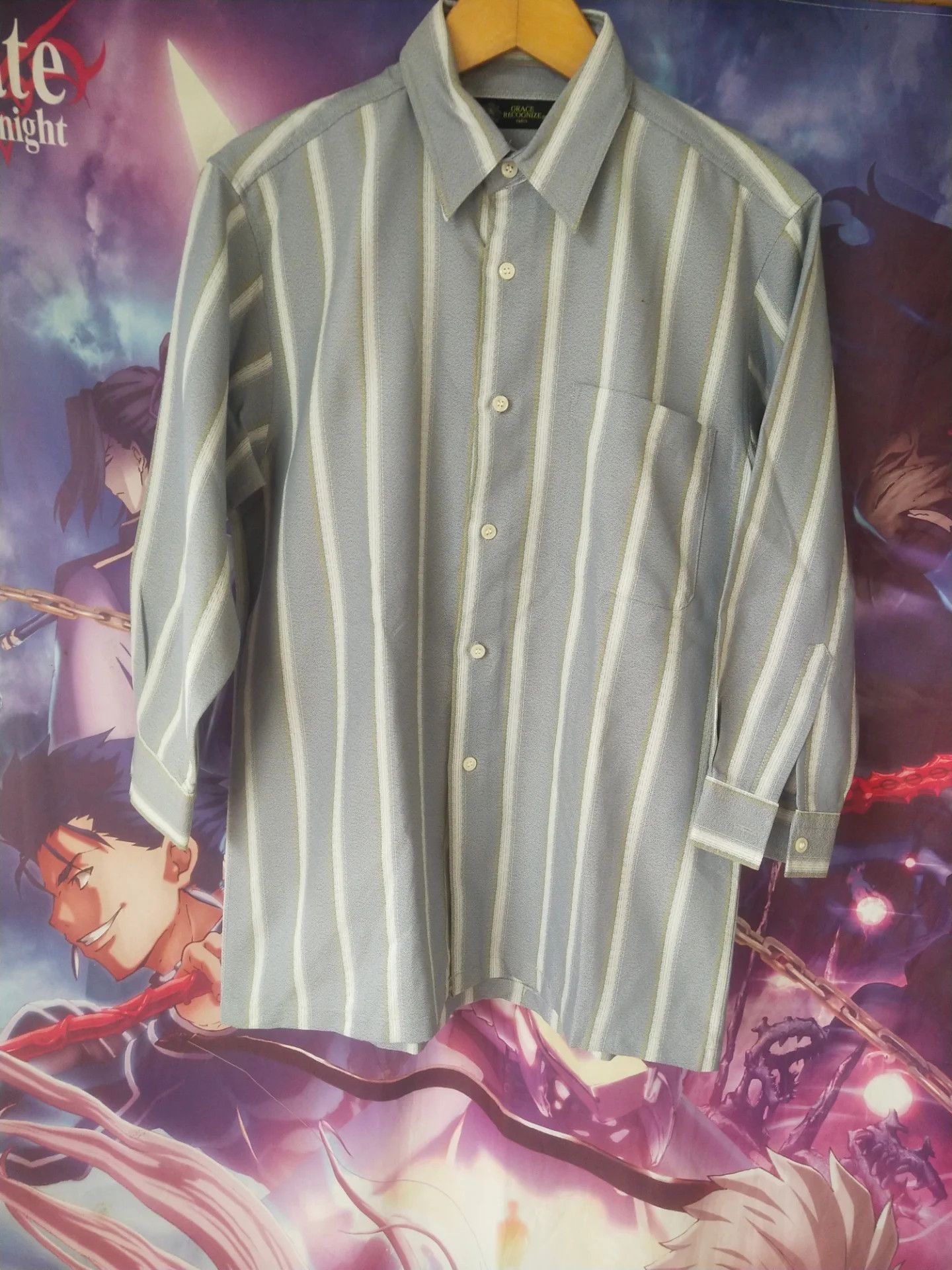 Japanese Brand Grace Recognicze Paris Grey Stripe Poly Vintage Shirt Size US M / EU 48-50 / 2 - 1 Thumbnail