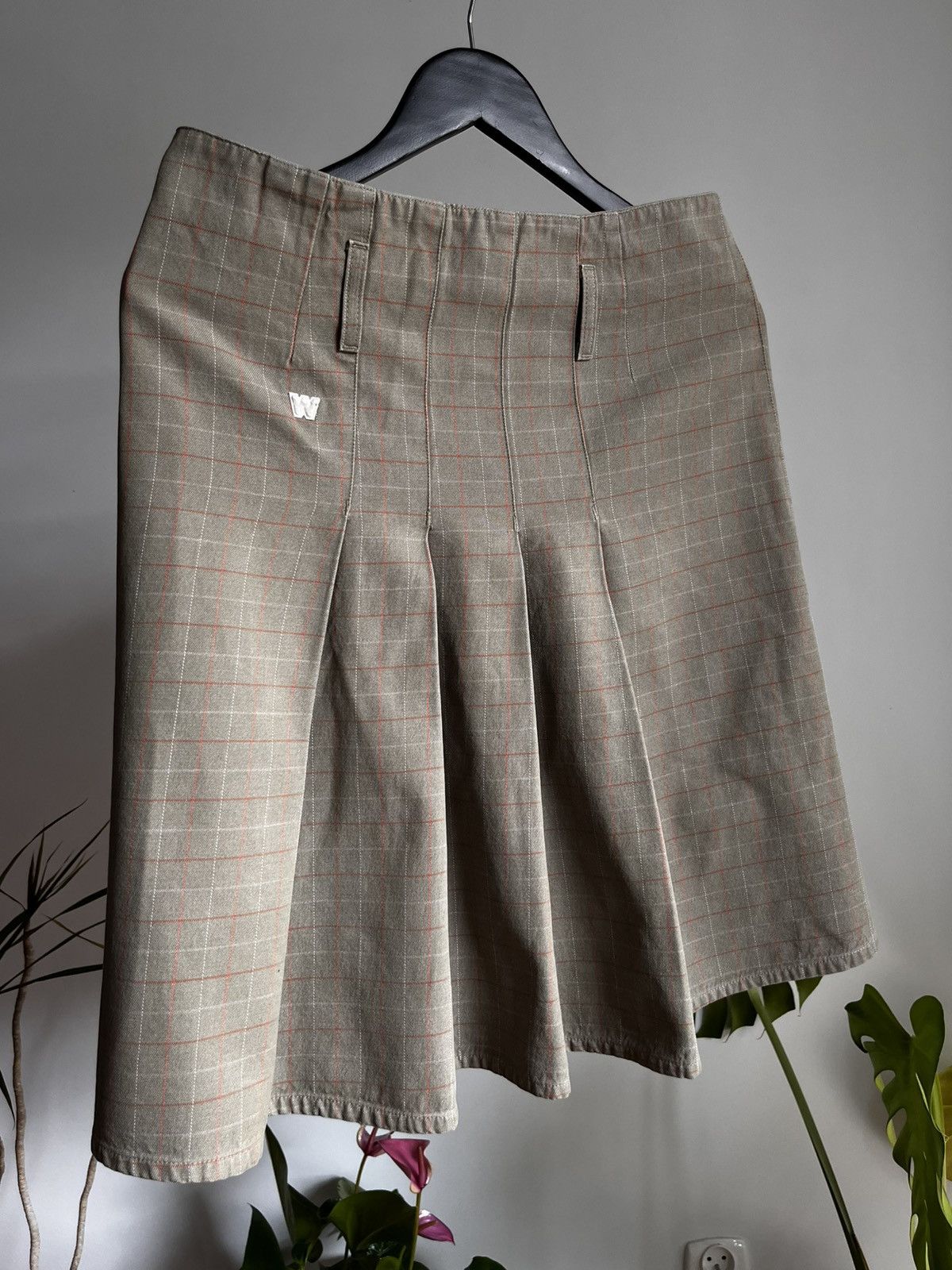 Walter Van Beirendonck Late 90's Walter van Beirendonck W.&L.T. khaki check skirt: Size 29" - 1 Thumbnail