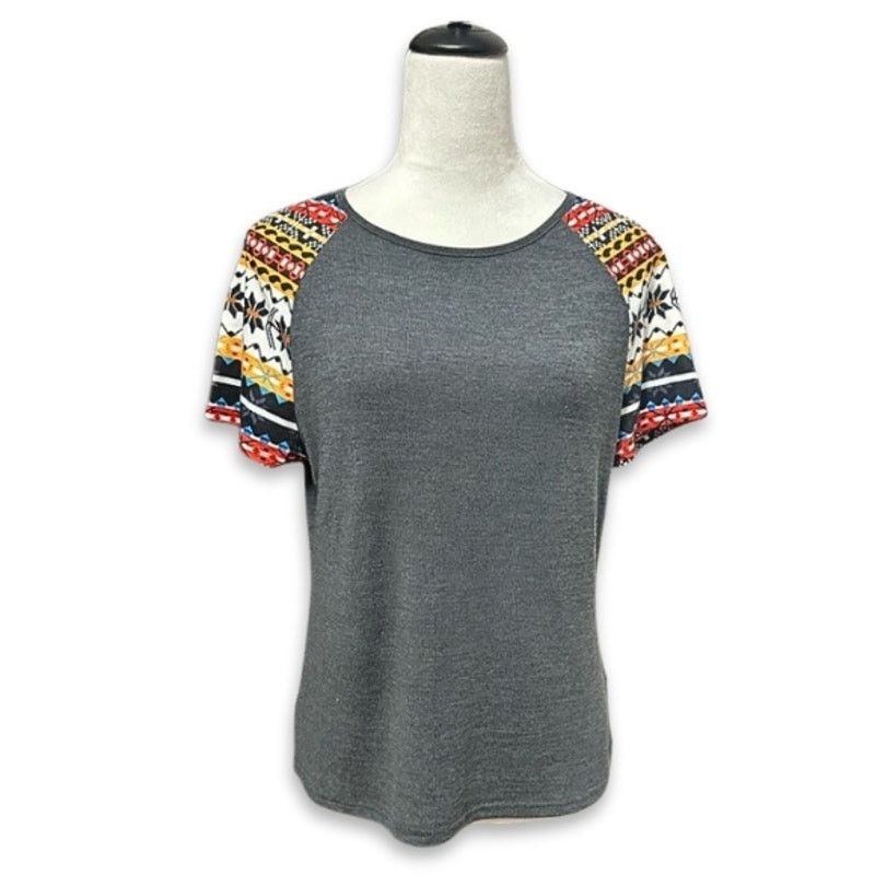 Shein Shein T-Shirt Fair Isle Pattern Short Sleeves Gray/Multi L Size L / US 10 / IT 46 - 1 Thumbnail