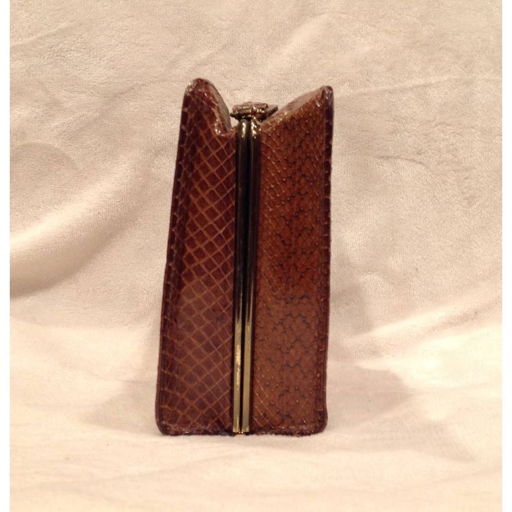 Vintage Vintage Brown Snake Print Handbag Gold Accents Top Handle Size ONE SIZE - 3 Thumbnail