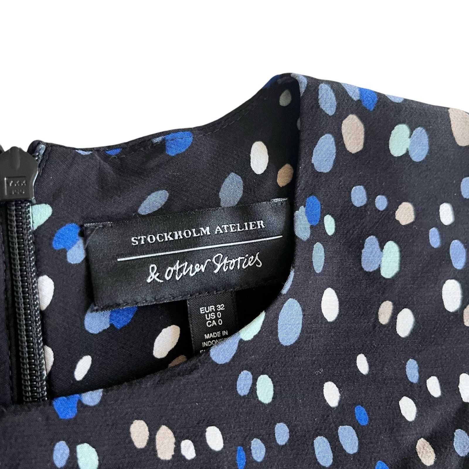 & Other Stories & Other Stories Black Blue Polka Dot Midi Dress size 0 Size XS / US 0-2 / IT 36-38 - 5 Thumbnail