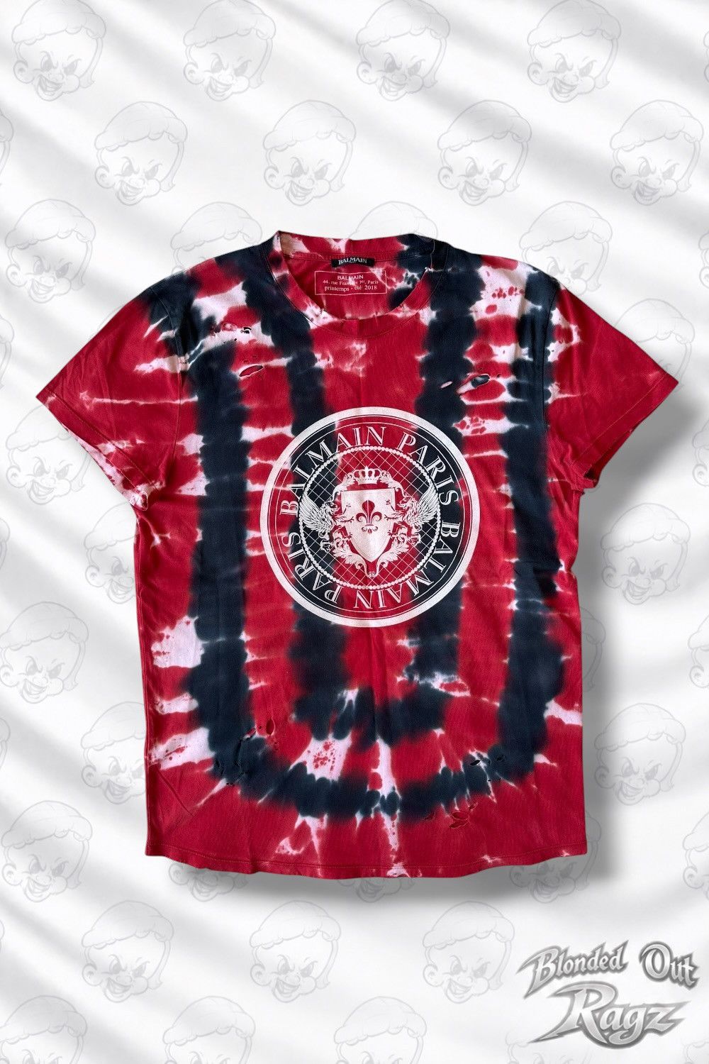 Balmain SS18 Balmain Red Tie Dye Distressed Logo T-shirt Size US M / EU 48-50 / 2 - 1 Thumbnail