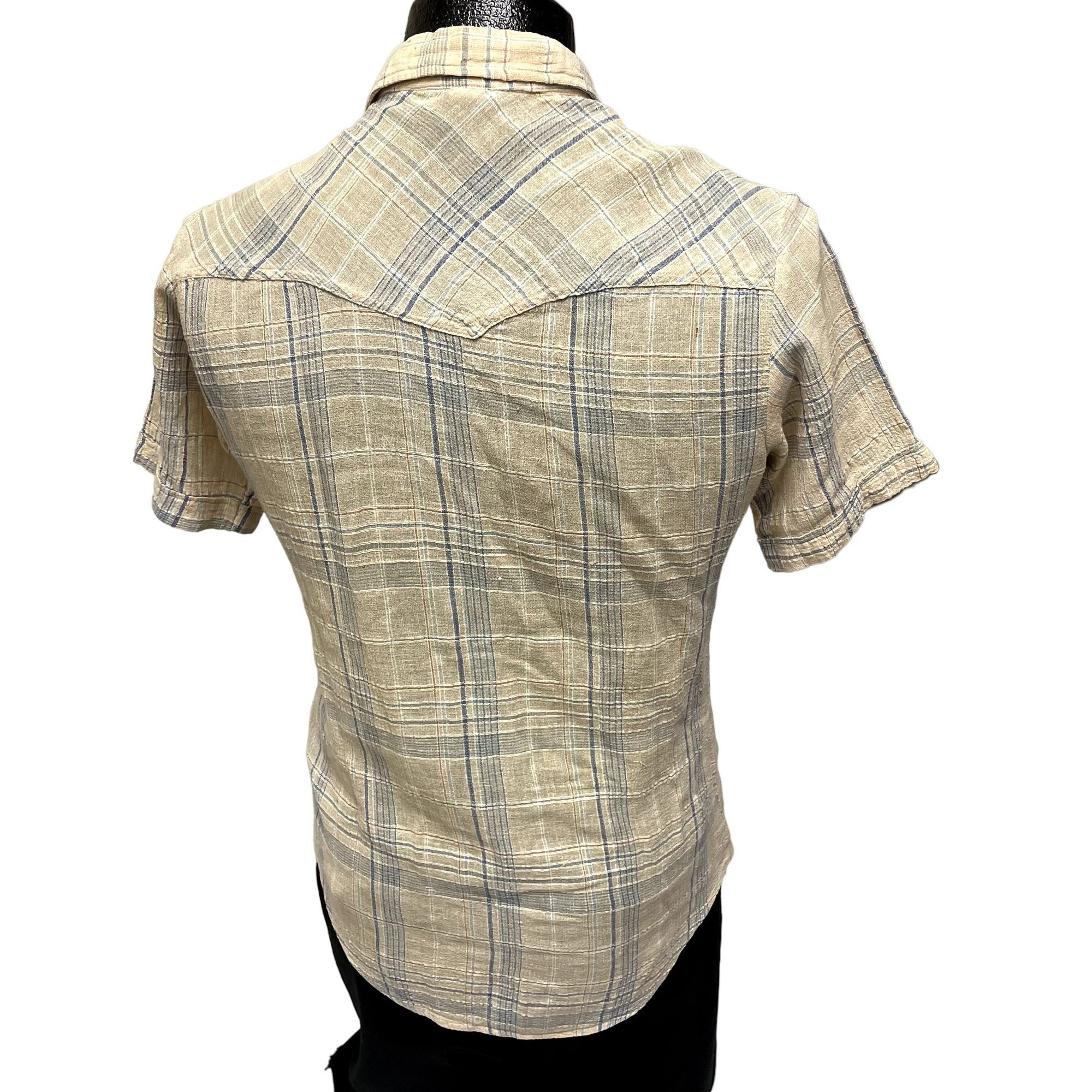Other Vtg Chess King TEXTURED Sheer Cream Blue PLAID Shirt Size US M / EU 48-50 / 2 - 3 Thumbnail