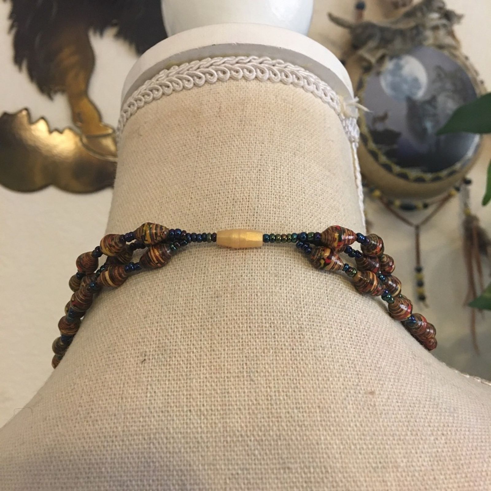 Jewelry Handmade multi strand paper bead choker necklace Size ONE SIZE - 5 Thumbnail