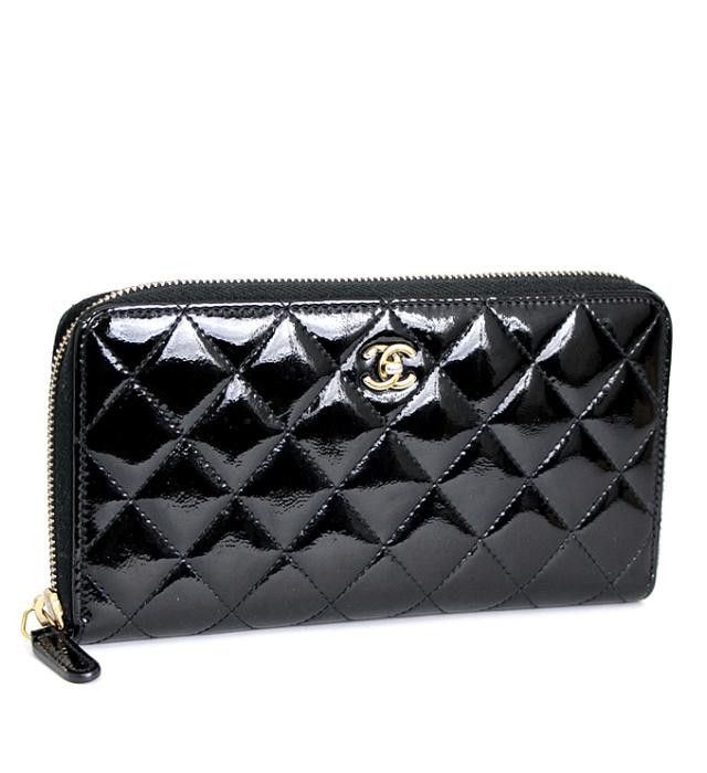 Chanel Matelasse Round Zipper Long Wallet Patent Black