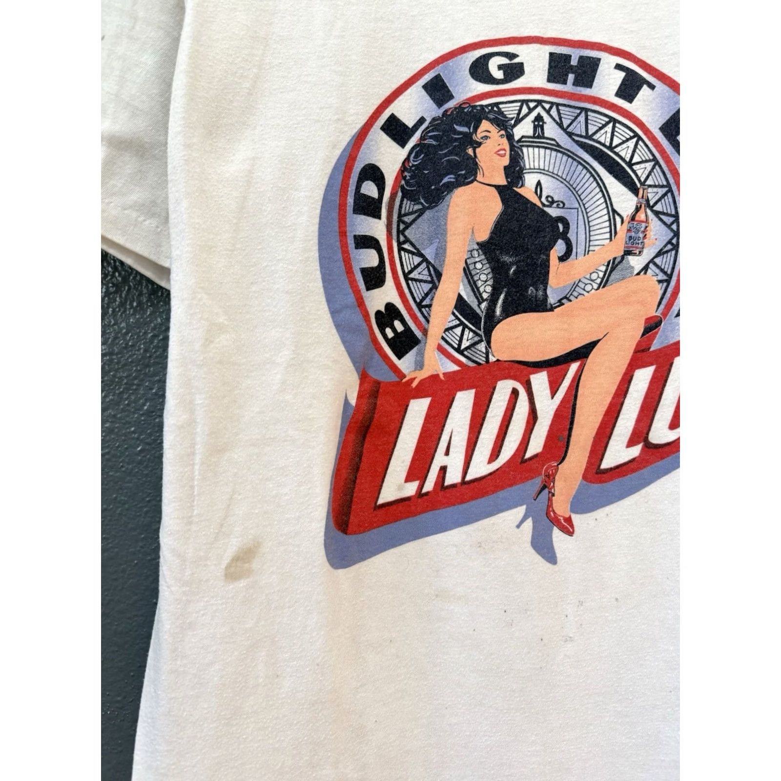 Budweiser VINTAGE Bud Light 90s Shirt XL Men’s White T-Shirt Ladies Luck Promo Beer Theme Mens Clothing Size US XL / EU 56 / 4 - 4 Thumbnail