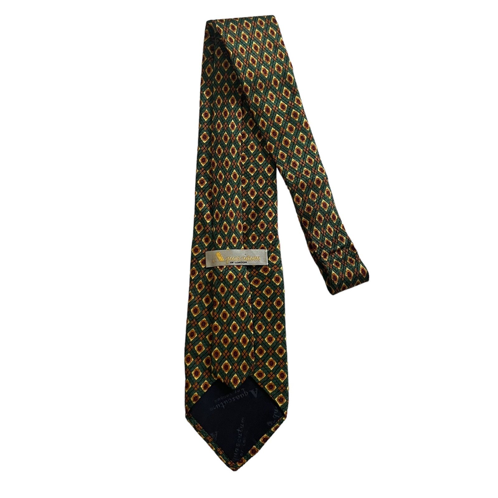 Aquascutum Aquascutum Green Brown Tan Diamond Geometric Silk Tie Size ONE SIZE - 5 Thumbnail