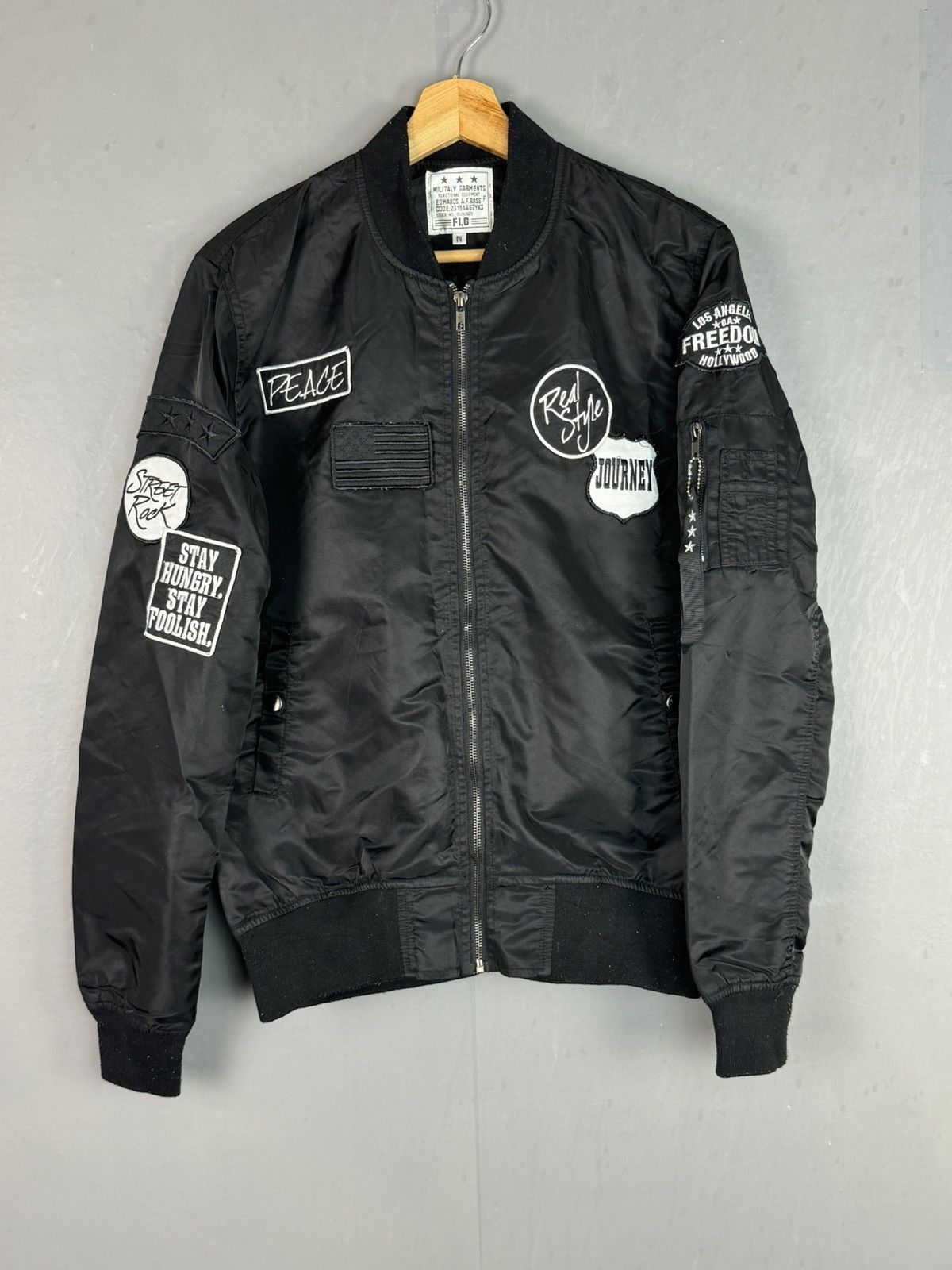 Vintage FLG Militaly Garments Patch Bomber Jacket Size US M / EU 48-50 / 2 - 1 Thumbnail