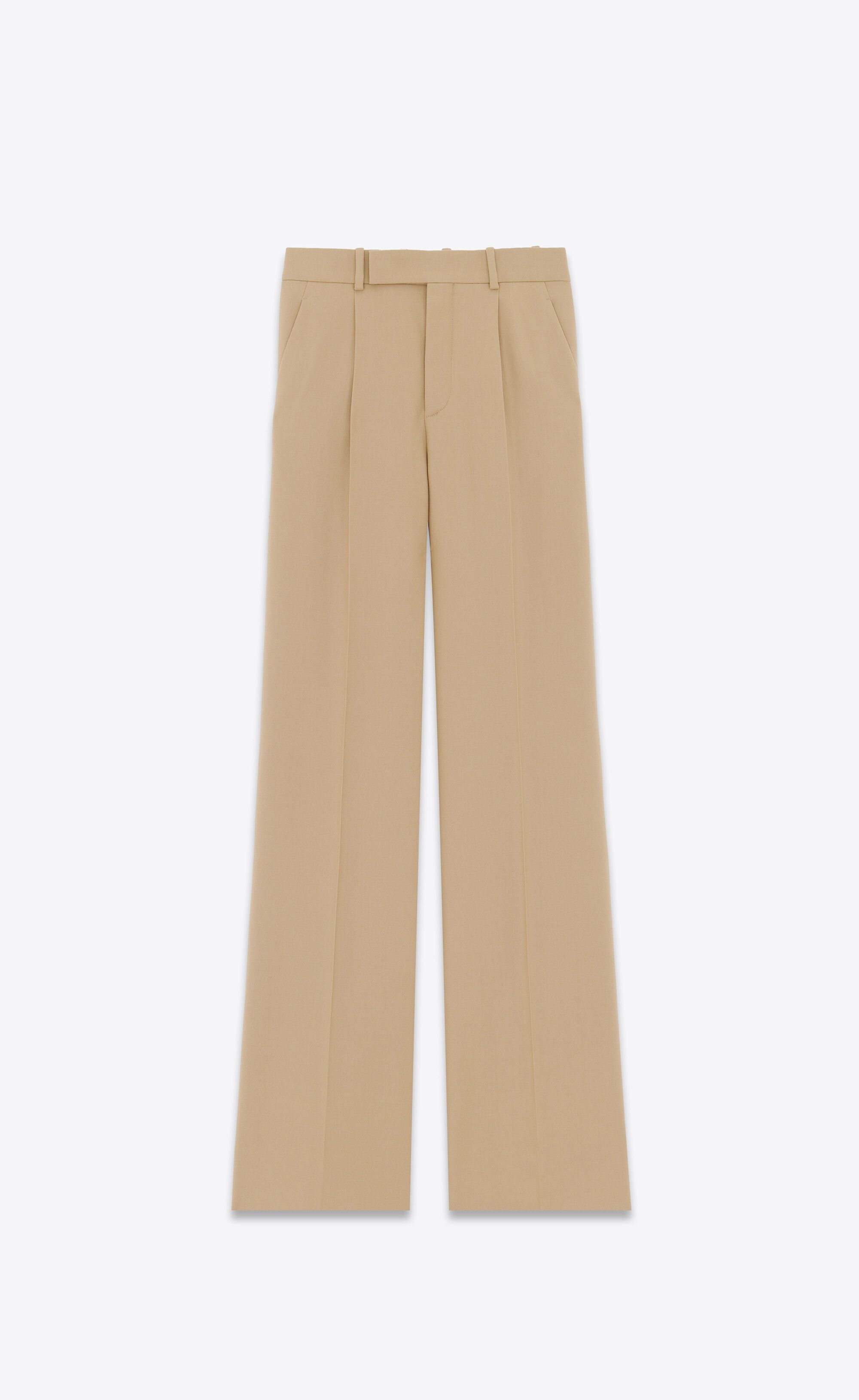 Saint Laurent Paris o1b1hav110525 741104 Flared Pants in Wool Gabardine in Beige Size 27" / US 4 / IT 40 - 1 Thumbnail