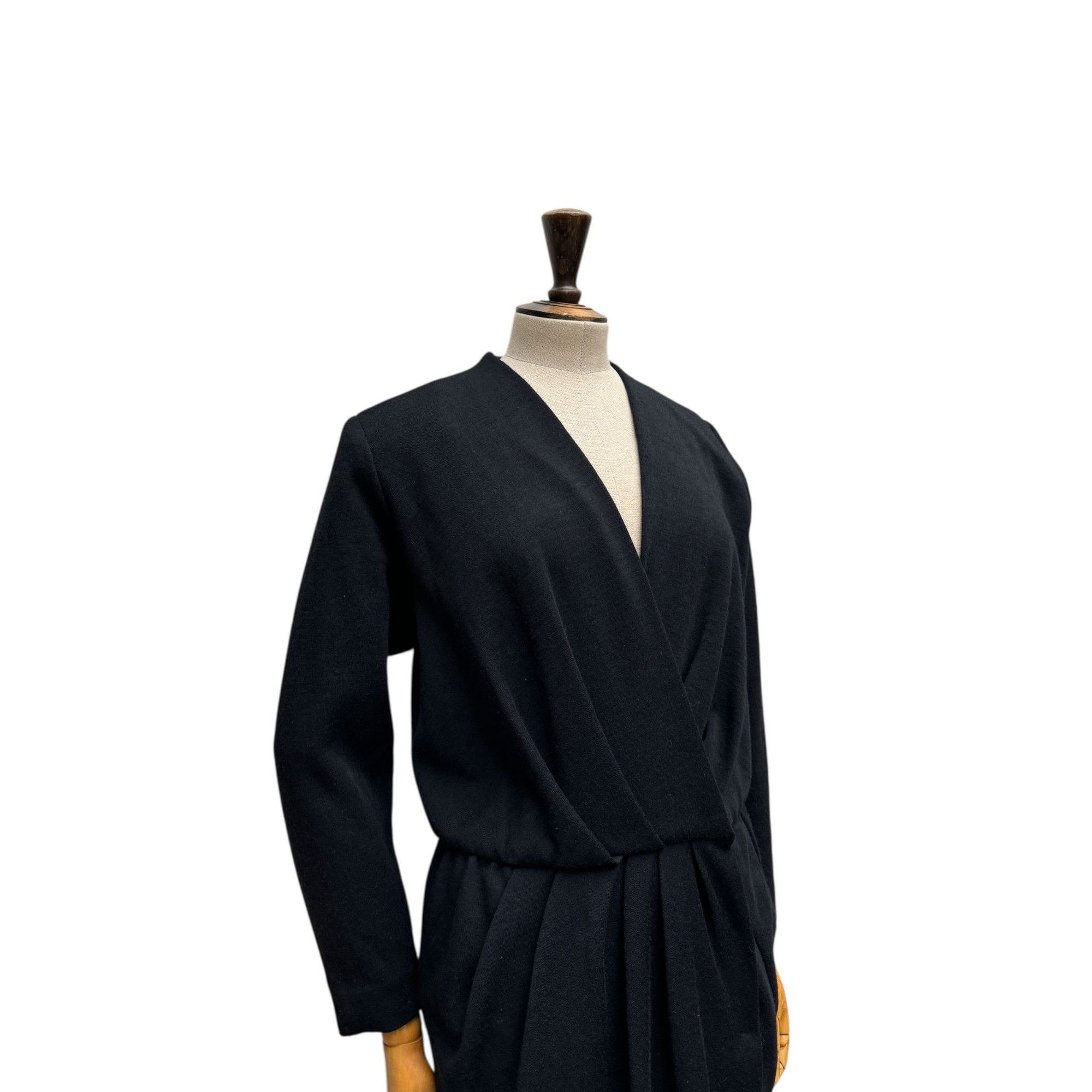 Yves Saint Laurent 1970s Black Wool Wrap Dress Size M / US 6-8 / IT 42-44 - 2 Thumbnail