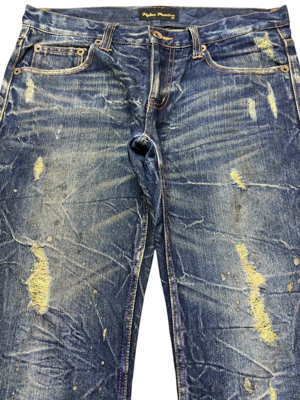 Tornado Mart Vintage Nylaus Premium Flare Paint Splatter Grunge Denim Size US 33 - 2 Thumbnail
