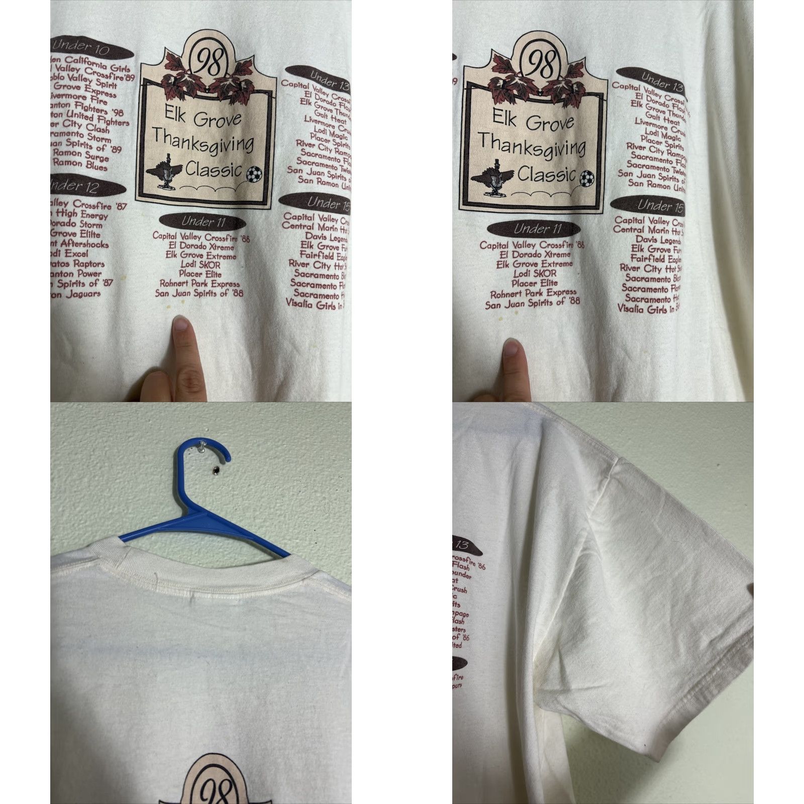 Jerzees VINTAGE Elk Grove Thanksgiving Soccer T Shirt Men L White 1998 Shirt Mens Size US L / EU 52-54 / 3 - 9 Thumbnail