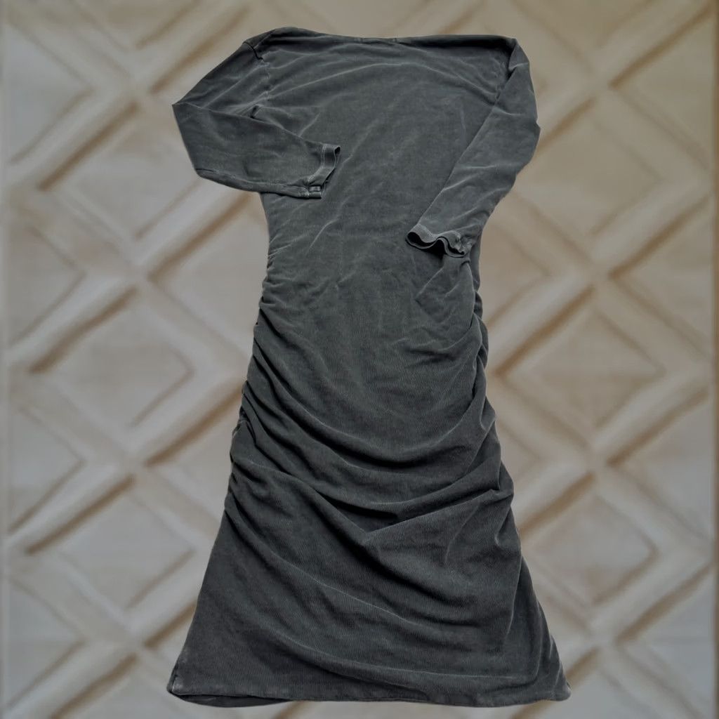 James Perse James Perse Ruched Wrap Bodycon Midi Dress Womens 1 S Charcoal Gray Long Sleeve Size XS / US 0-2 / IT 36-38 - 1 Thumbnail