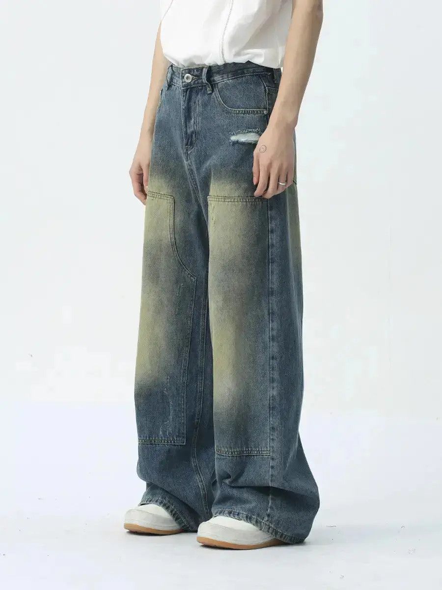 Japanese Brand Retro loose patchwork ripped jeans Size US 32 / EU 48 - 1 Thumbnail