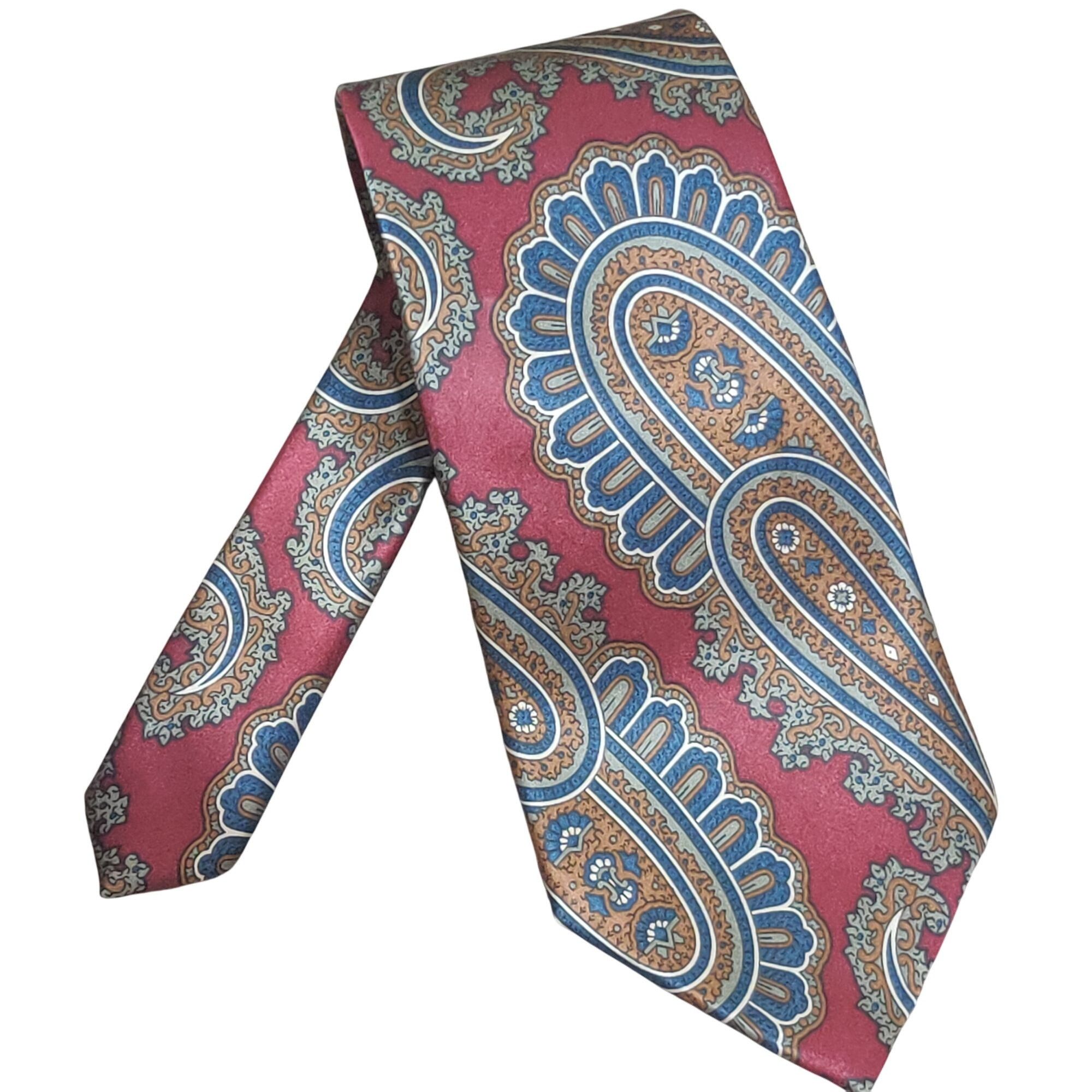 Vintage Stafford Executive All Silk Paisley Tie Red Blue Gold USA Ma Size ONE SIZE - 1 Thumbnail