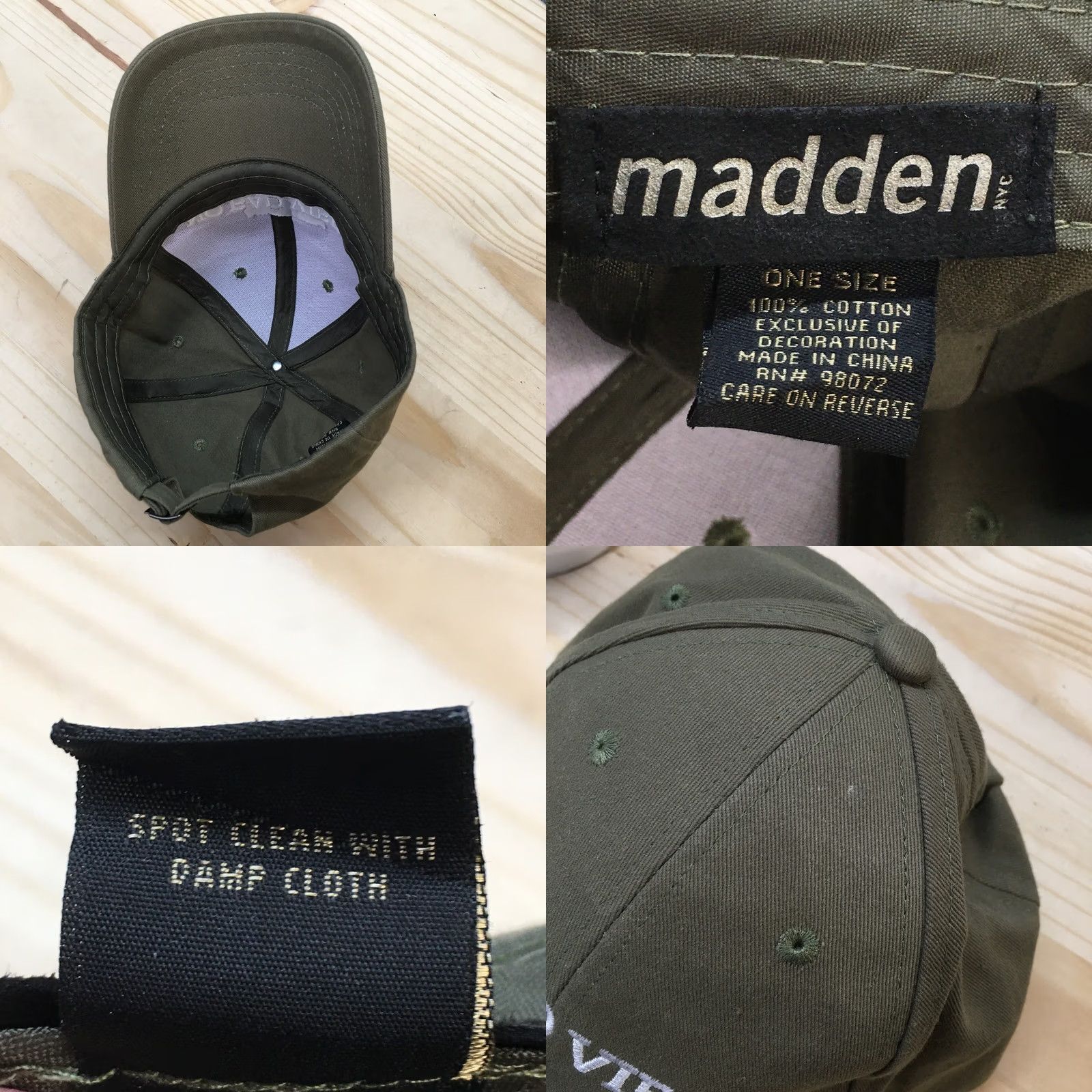 VIBE No Bad Vibes Madden NYC Baseball Cap Hat Mens Green OS Adjustable Curved Brim Size ONE SIZE - 8 Thumbnail