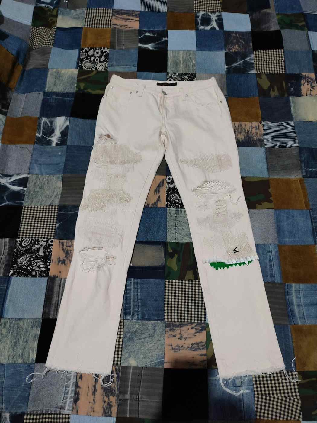 image of Undercover Ss05 But Beautiful Ii 5S 68Gold Stiched Distressed Denim in Soft Pink, Women's (Size 28)