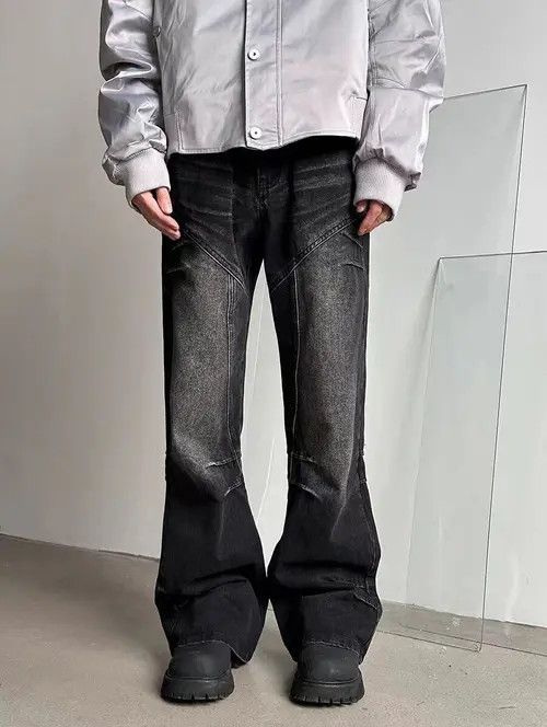 image of Street Vintage Washed Black Cracked Wide Leg Jeans, Men's (Size 32)