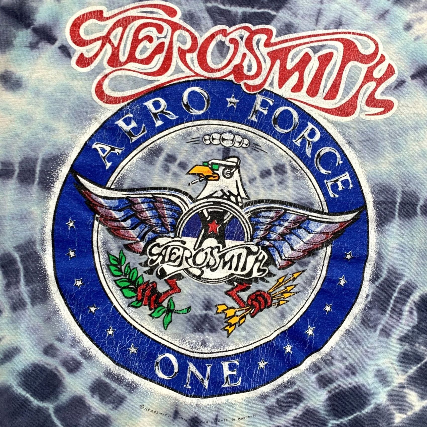 Aerosmith VINTAGE Aerosmith T Shirt Mens XL Blue Tie Dye Aero Force One Rock Band USA Shirt Adults XL Blue Crew Neck Short Sleeve Logo Graphic Print 1990s Size US XL / EU 56 / 4 - 6 Thumbnail