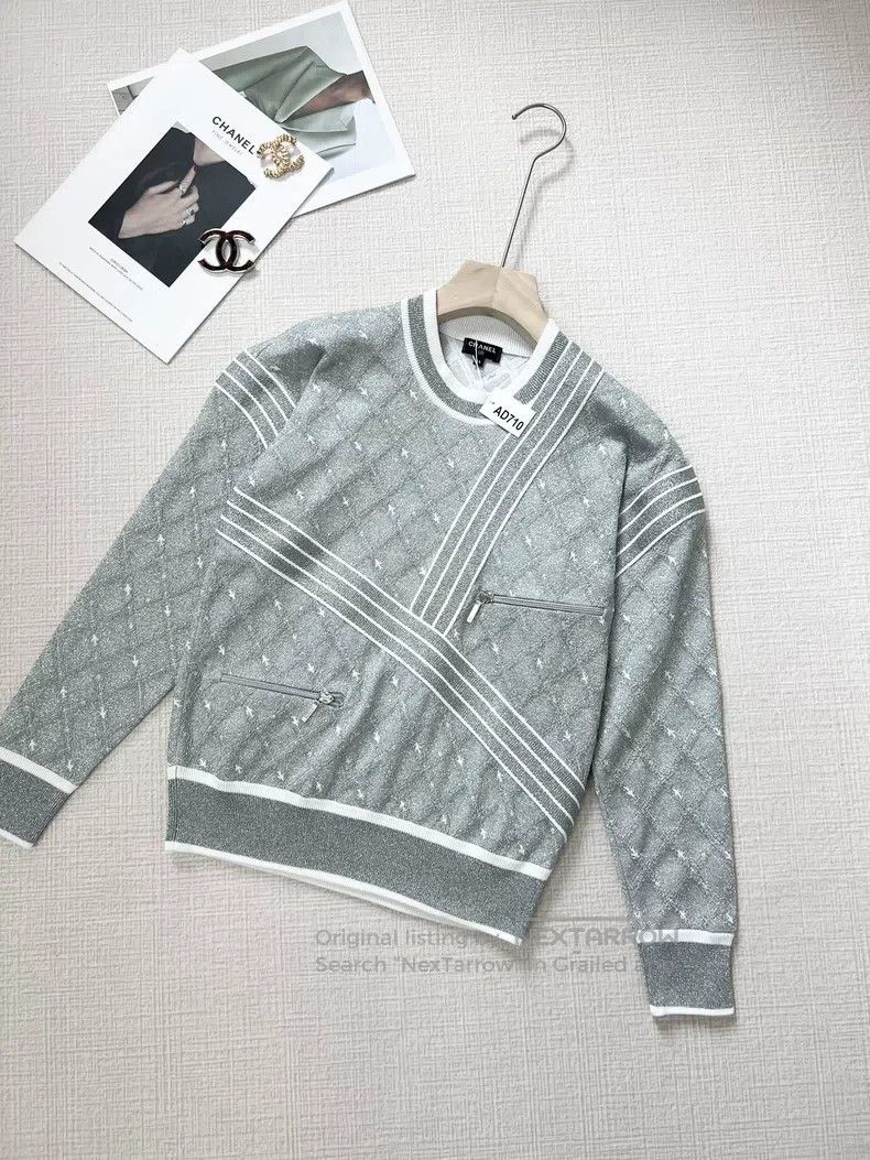 Chanel Chanel Airport Series Silver Knitted Sweater Size XXS / US 00 / IT 34 - 2 Thumbnail