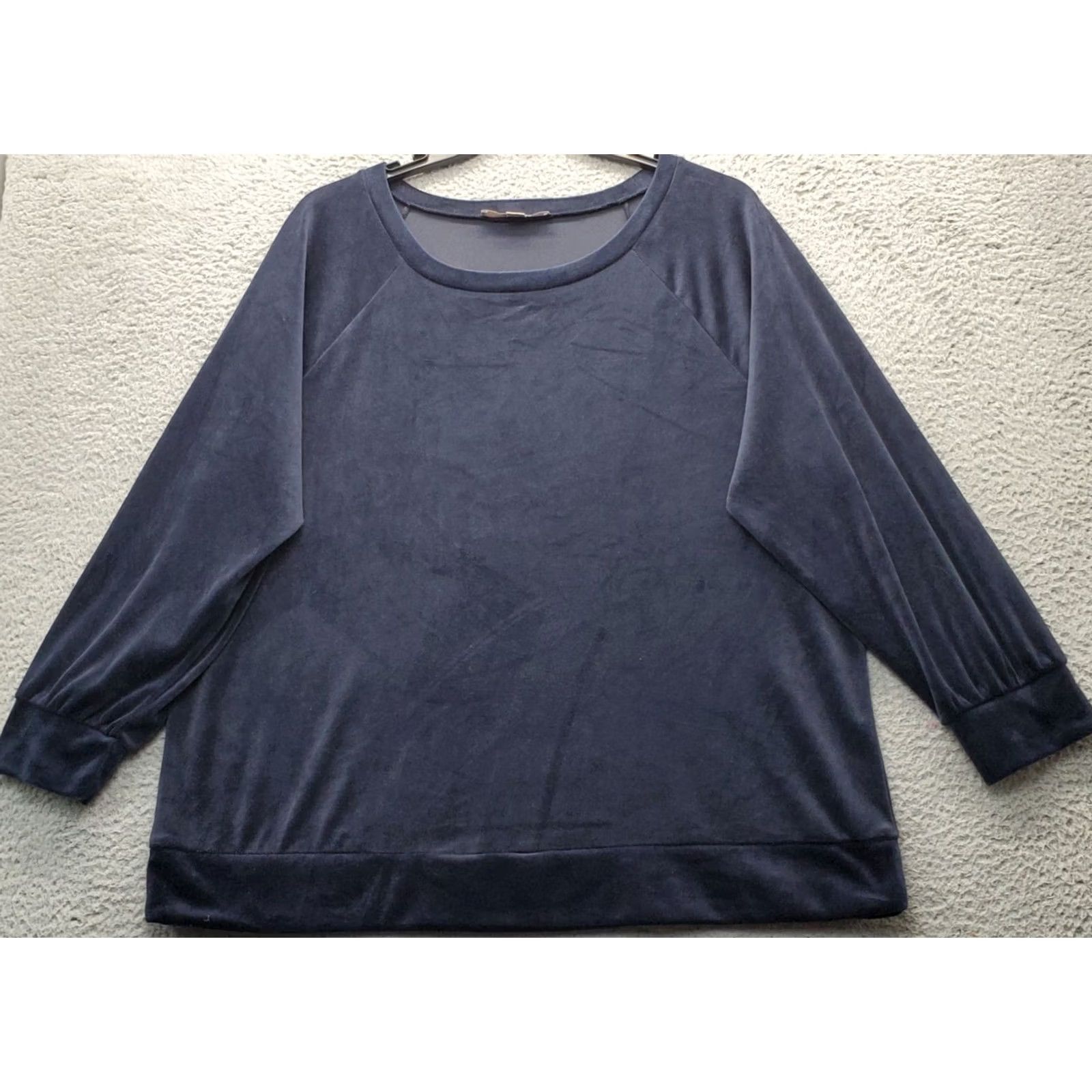Loft LOFT Sweatshirt Womens 16/18 Navy Velour Elastic Cuff Hem Round Neck Pullover Shirt Womens Size 16/18 Navy Velour Pullover Size XXL / US 16-18 / IT 52-54 - 2 Thumbnail