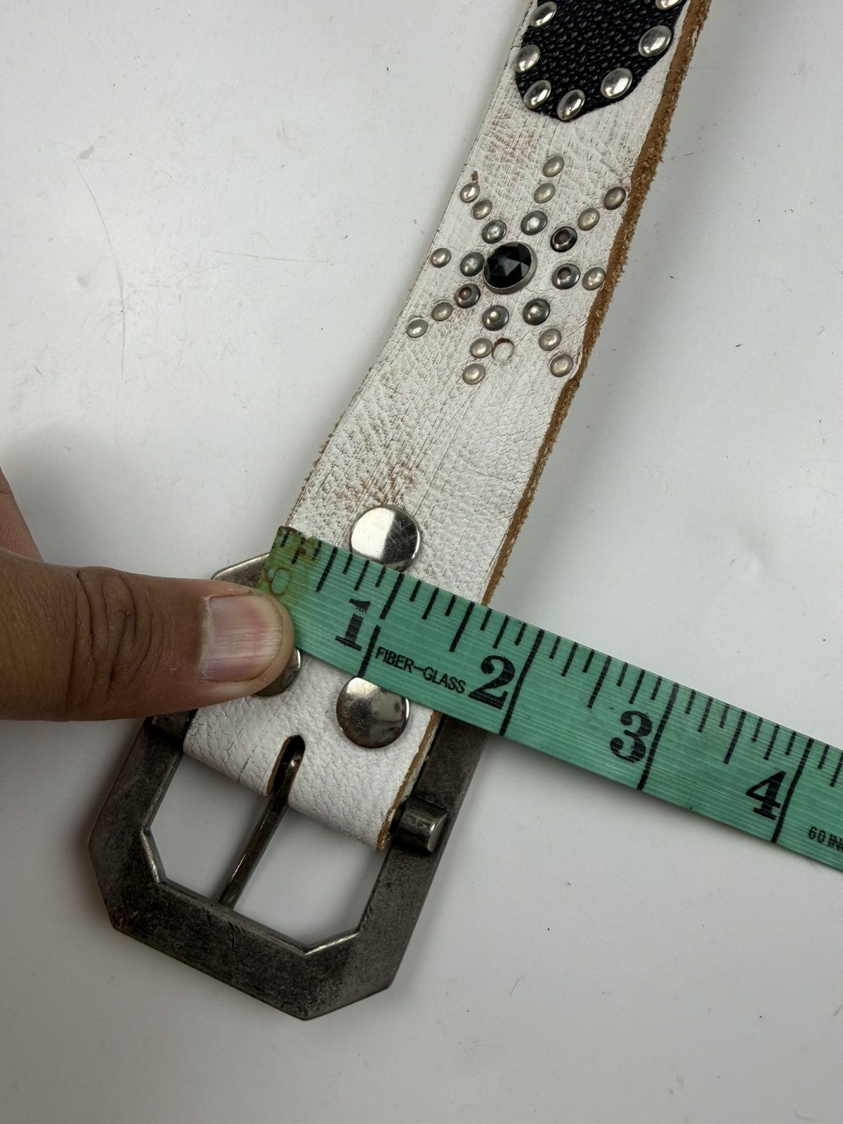 Japanese Brand rare design studded leather belt tc46 Size 36 - 7 Thumbnail