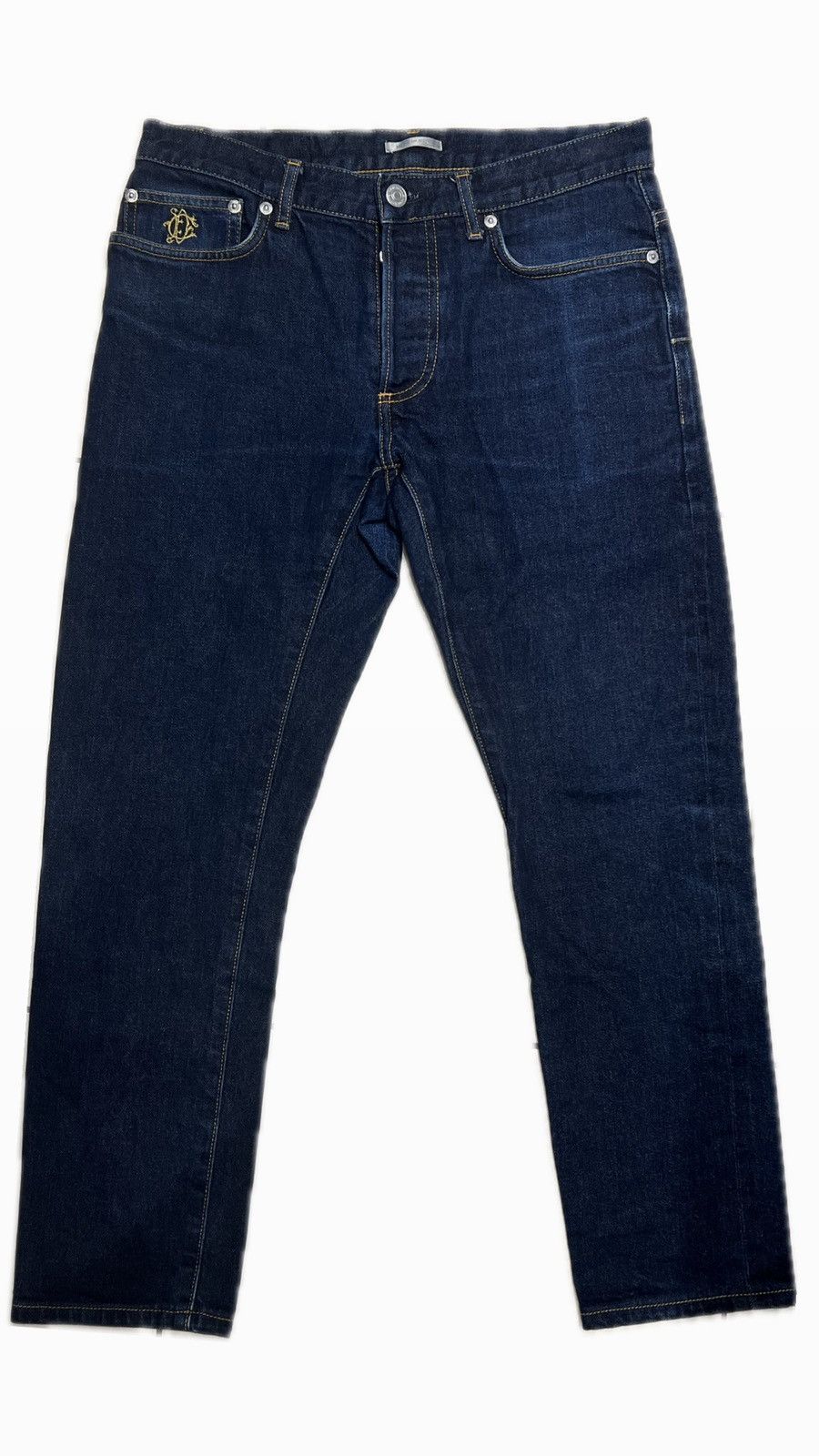 image of Dior Kris Van Assche Embroidered Logo Jeans in Blue, Men's (Size 29)