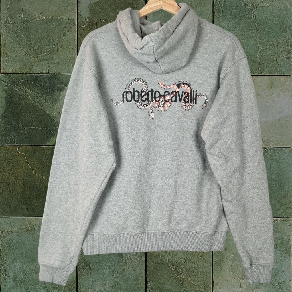 Roberto Cavalli Roberto Cavalli Hoodie Mens Large Gray Snake Graphic Studded Sweatshirt Designer Size US L / EU 52-54 / 3 - 1 Thumbnail