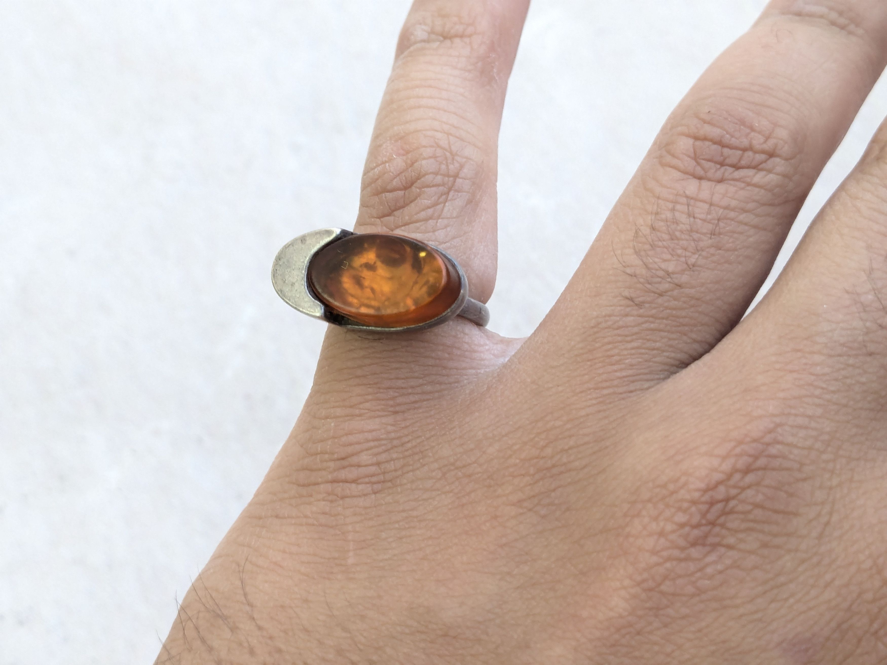 Jewelry × Vintage Vintage Sterling Silver Ring Orange Amber MCM 5.5 Size ONE SIZE - 9 Thumbnail