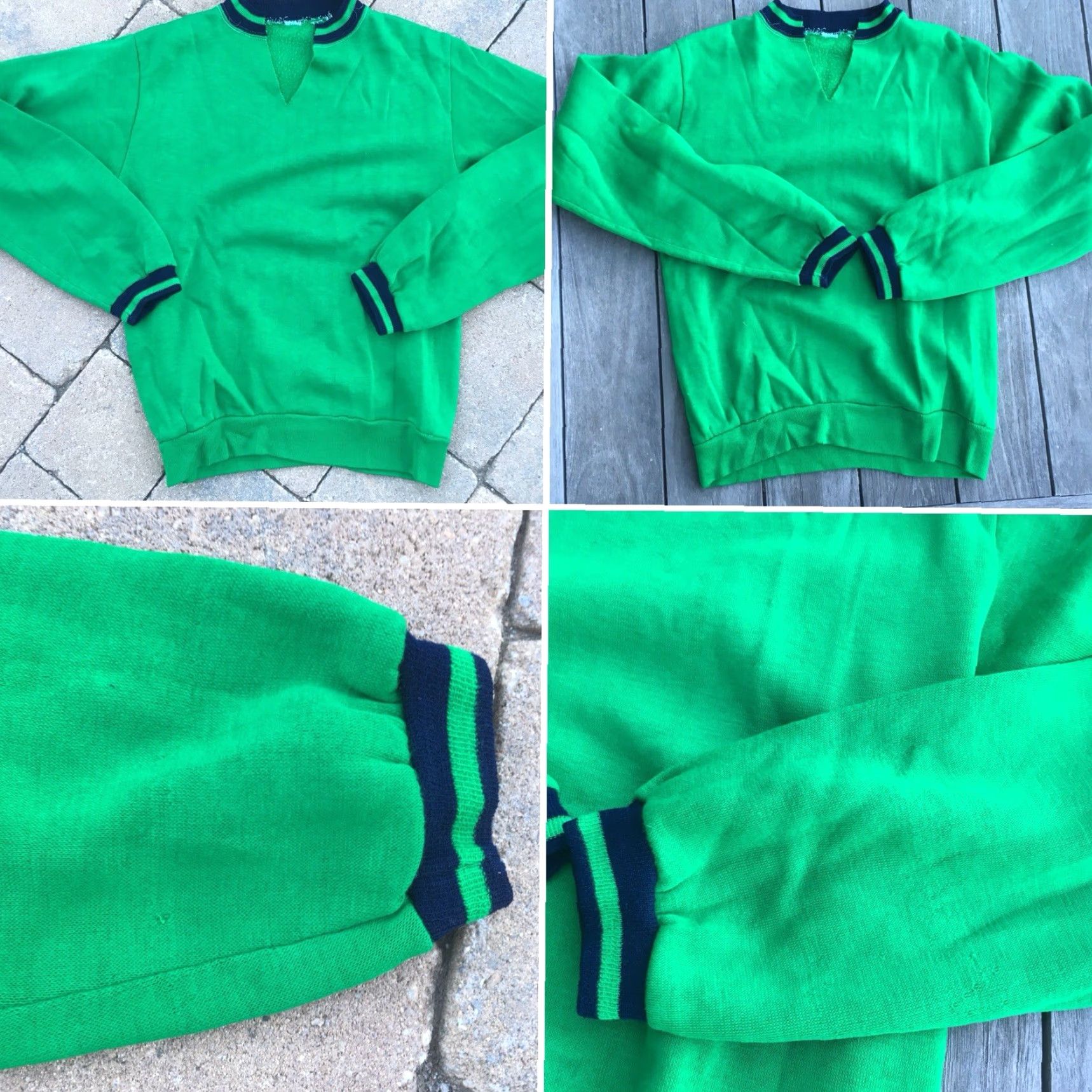 Vintage VINTAGE Sweatshirt Green With Navy Striped Neck & Sleeves Ends XS S Sweatshirt Men XS S Green Striped Vintage Mens Size US S / EU 44-46 / 1 - 3 Thumbnail