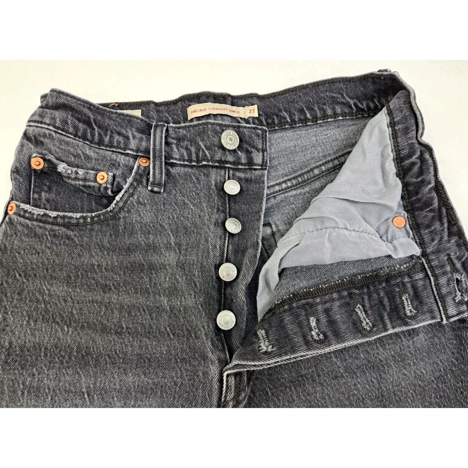 Levi's Levi's Women's Ribcage Straight Anklet Super High Rise Jeans Blk 27/27 7202 Size 27" / US 4 / IT 40 - 4 Thumbnail