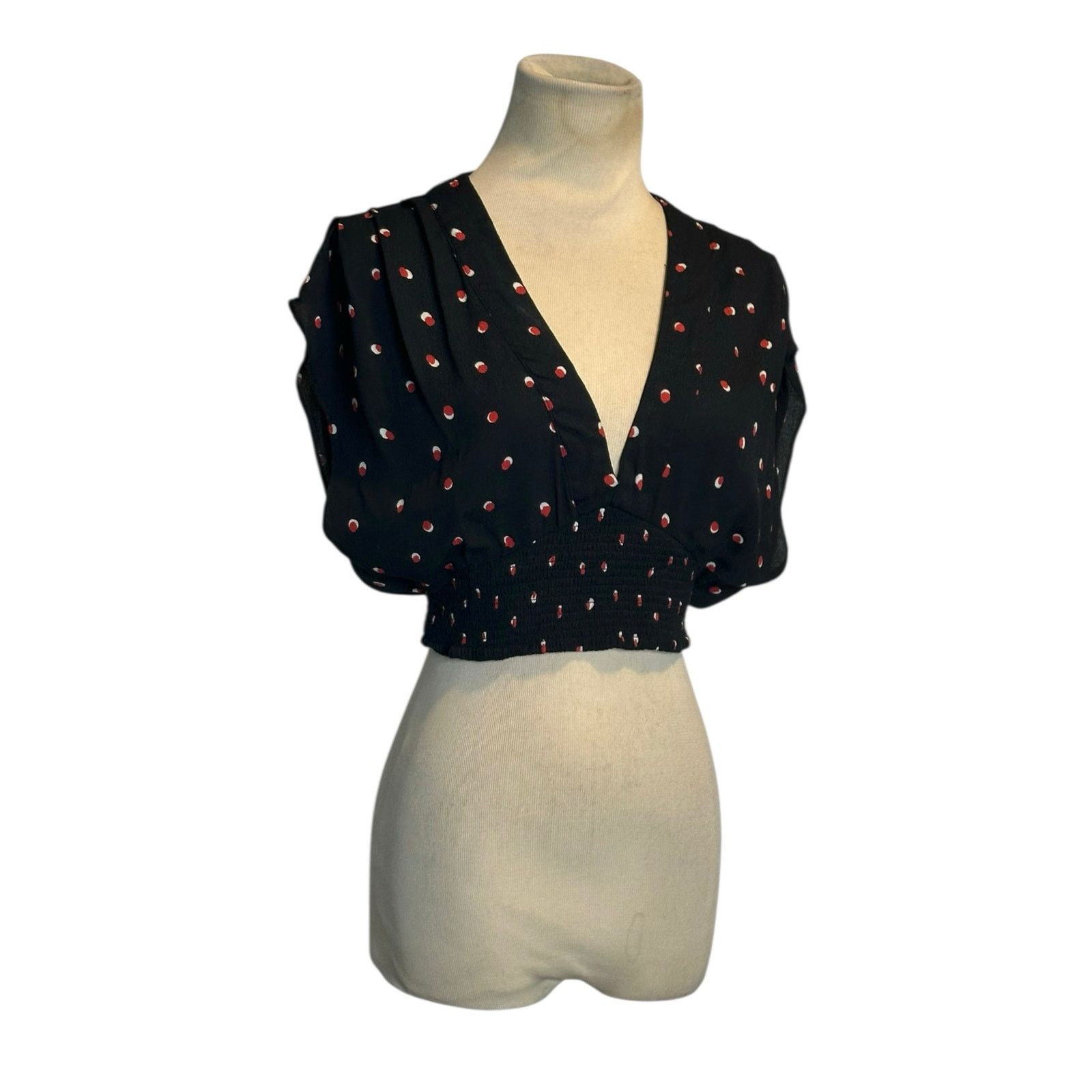Free People Free People polka dot pleated V neck crop top blouse size XS Size XS / US 0-2 / IT 36-38 - 13 Thumbnail