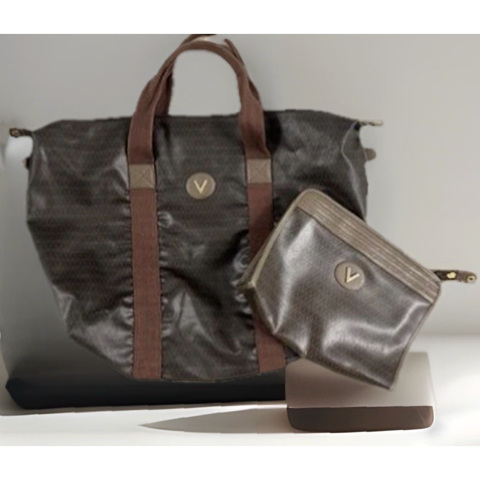 Valentino Valentino Tote Bag Women 2 Pc Brown Leather Emblem Gold Hardware Tassel Made in Italy - Large Size ONE SIZE - 2 Thumbnail