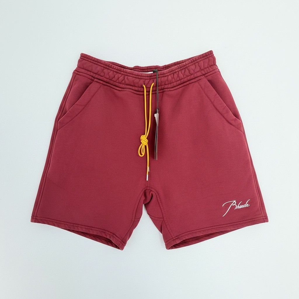 Rhude Rhude Terry Shorts in burgundy color with Yellow Drawstring Size US 33 - 1 Thumbnail