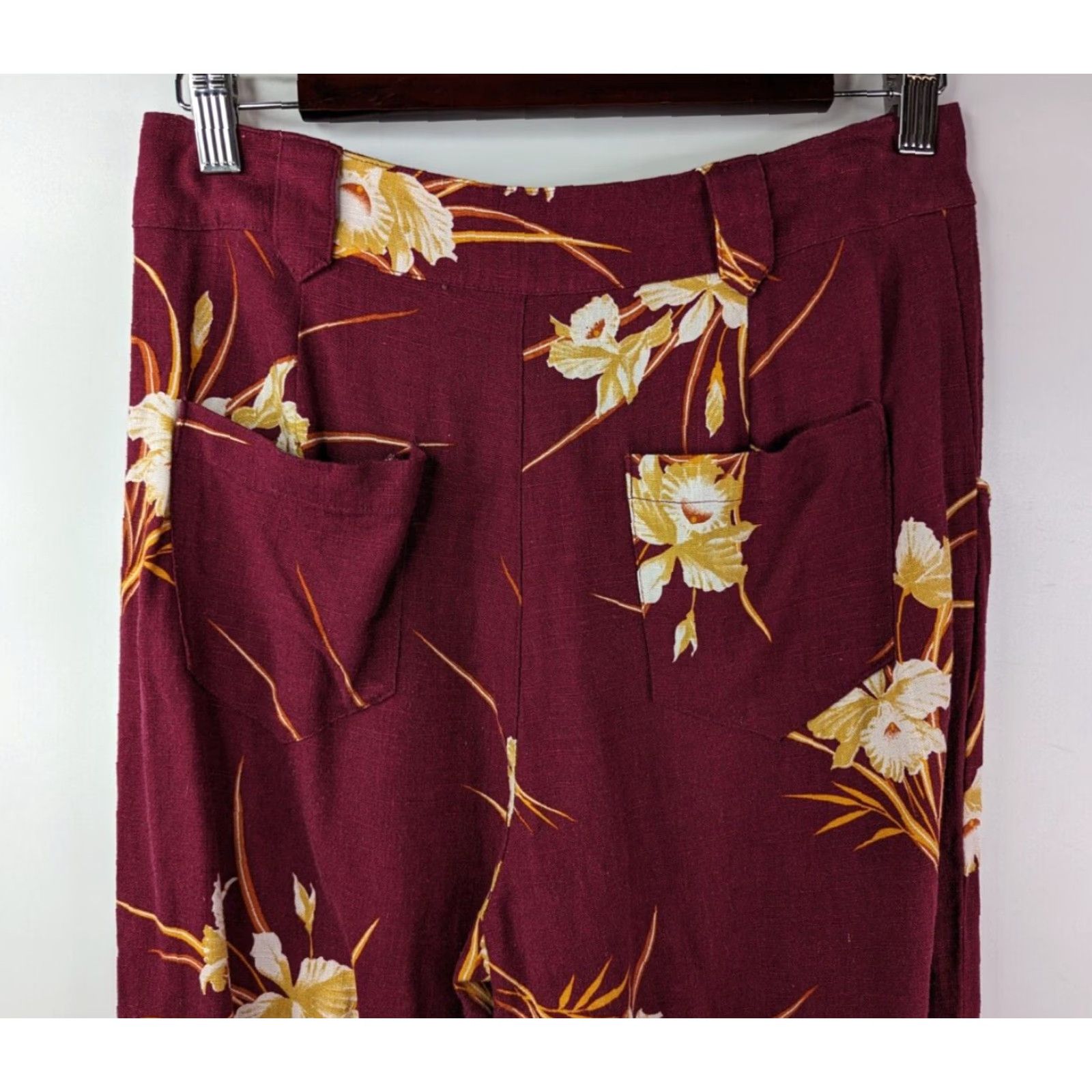 Vintage ModCloth Burgundy Floral Linen Blend Join Joyfully Culotte Pants Women’s Size 6 Size 28" / US 6 / IT 42 - 5 Thumbnail