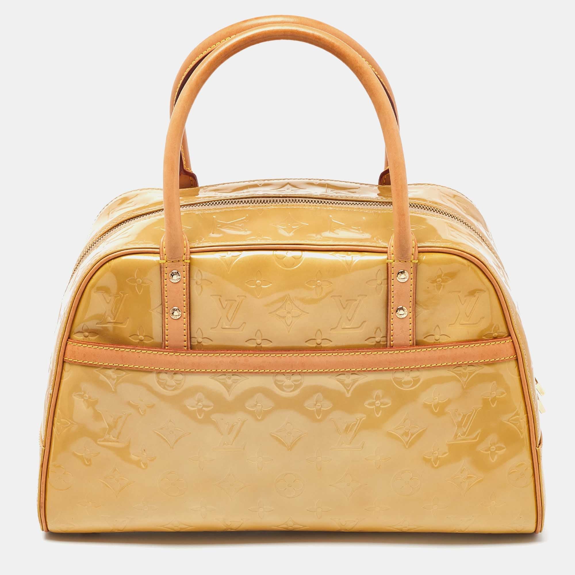 image of Louis Vuitton Beige Monogram Vernis Tompkins Square Bag in White, Women's