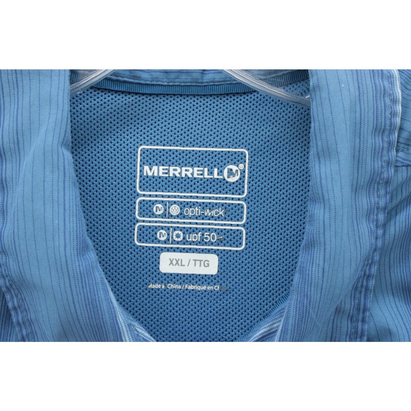 Merrell Merrell Opti-Wick Shirt Mens XXL Blue Striped Vented UPF 50+ Short Sleeve Size US XXL / EU 58 / 5 - 6 Thumbnail