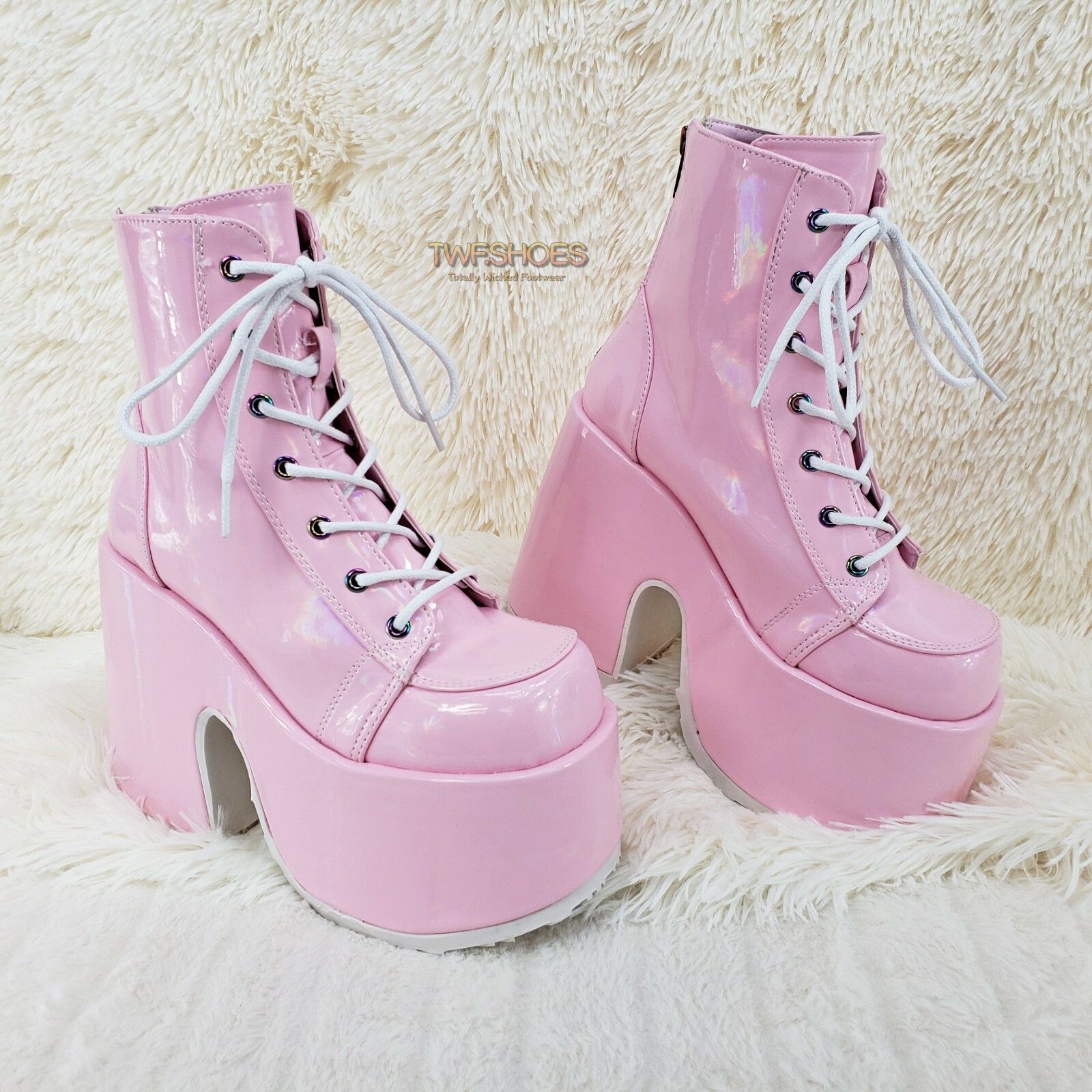 Other DEMONIA Camel 203 Stacked Pink Patent Platform Goth Punk Ank Size US 10 / IT 40 - 2 Thumbnail